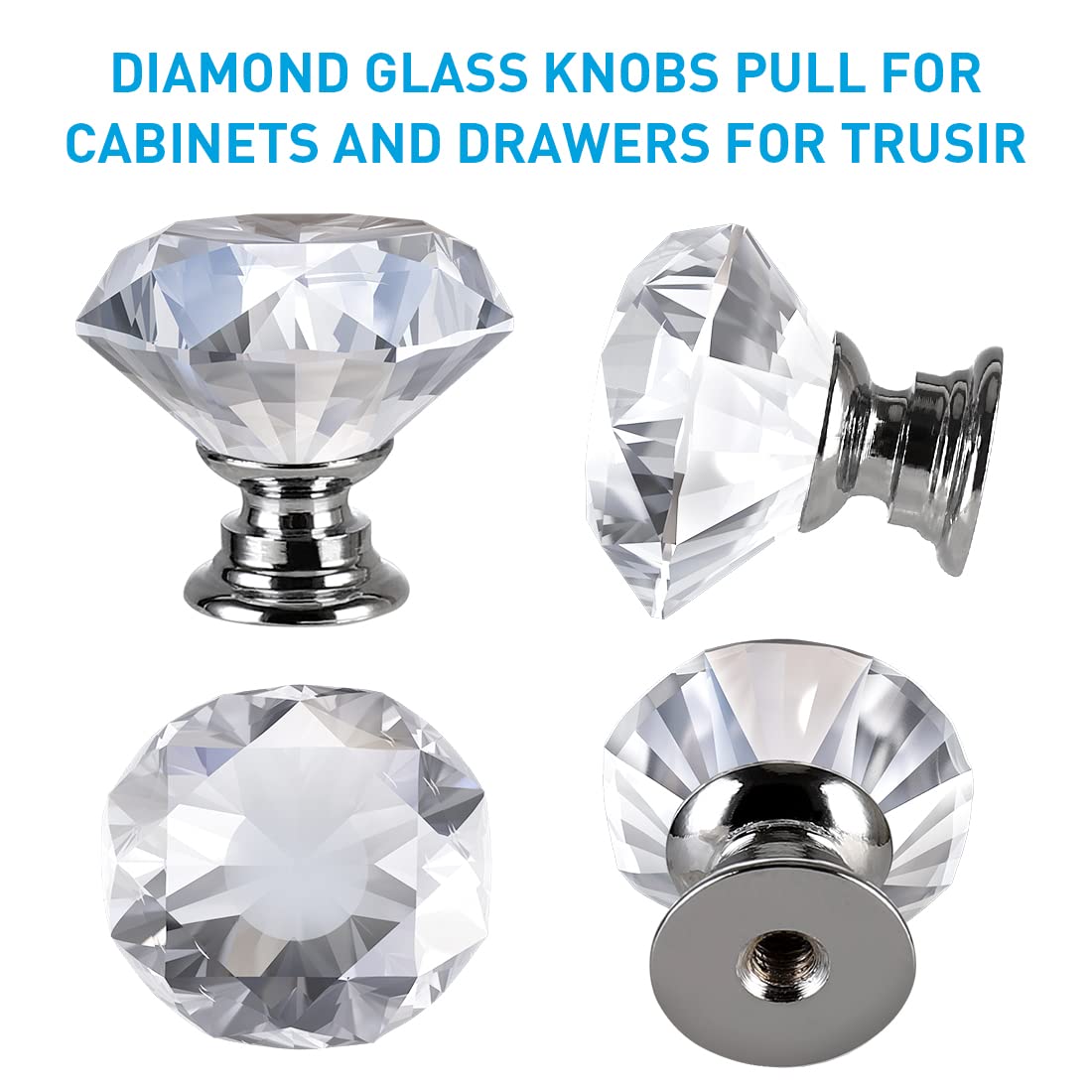 10 Pack Crystal Cabinet Knobs - 30mm Diamond Glass Drawer Pulls for Dresser, Kitchen & Bathroom Cabinets | Elegant Home Decor & Furniture Upgrade