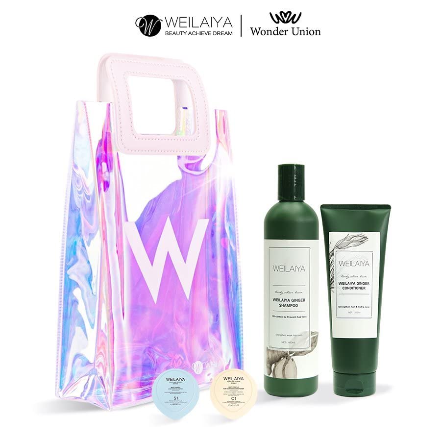 Weilaiya Ginger Shampoo & Conditioner Set with Hair Growth Serum - For Oily Hair & Scalp Care - Free Travel Bag Included (Limited Edition) - Promotes Healthy Hair Growth & Reduces Excess Oil for Daily Use