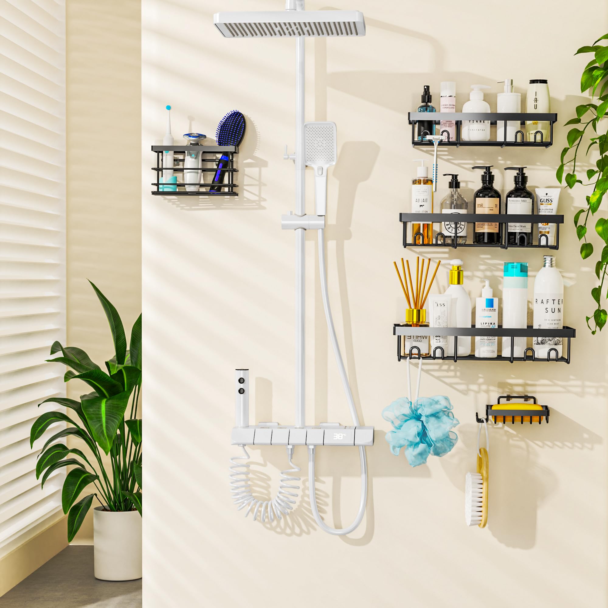 Moforoco 5-Pack Adhesive Shower Caddy Organizer - Waterproof Bathroom Storage Shelves for Shower, RV, Camper & First Apartment | Space-Saving Corner Rack for Toiletries, Shampoo & Soap | Home & Kitchen Decor Essentials