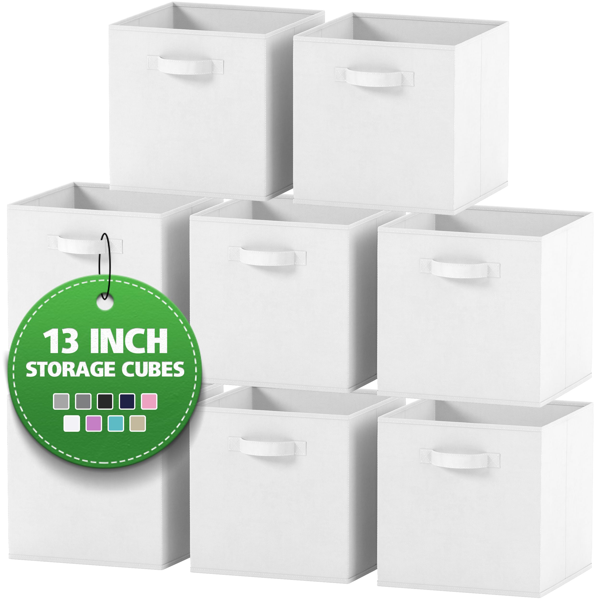 Heavy Duty Fabric Storage Cubes 8-Pack - 13 Inch White Cube Organizer Bins for Closet, Shelves & Cubbies - Perfect for Clothes, Toys & Home Organization
