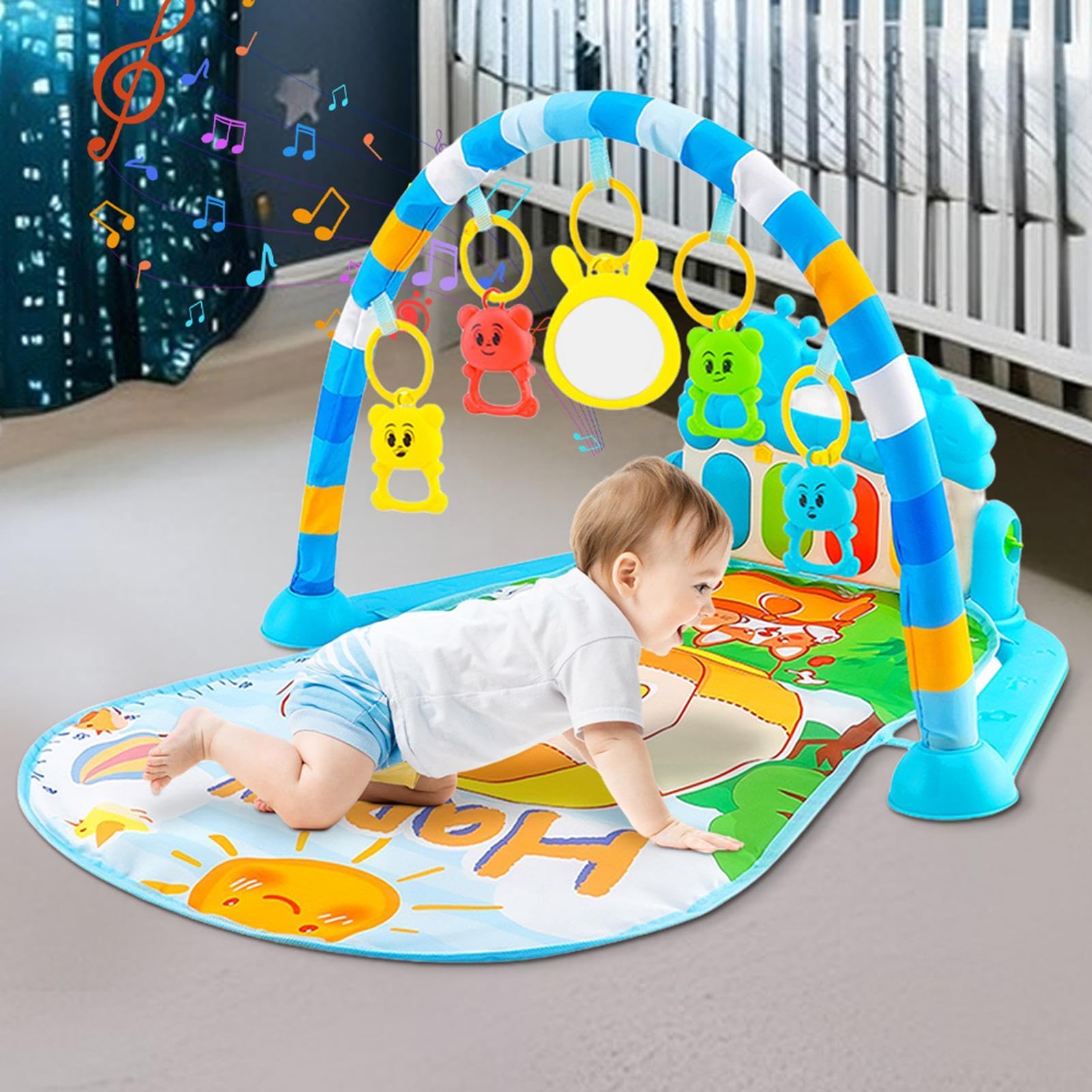 Baby Play Gym & Activity Mat with 5 Toys & Piano - Soft Toddler Playmat for Infants 3-12 Months - Perfect for Tummy Time, Sensory Development & Early Learning