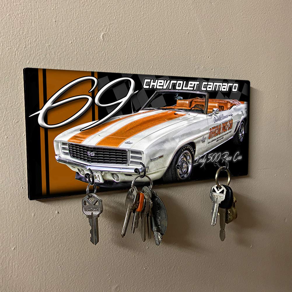 Brotherhood 1969 Camaro SS Convertible Indy 500 Pace Car Key Holder - Wall Mount Key Organizer Rack for Home Keys, Rings & Accessories - Perfect for Garage, Entryway & Man Cave Decor