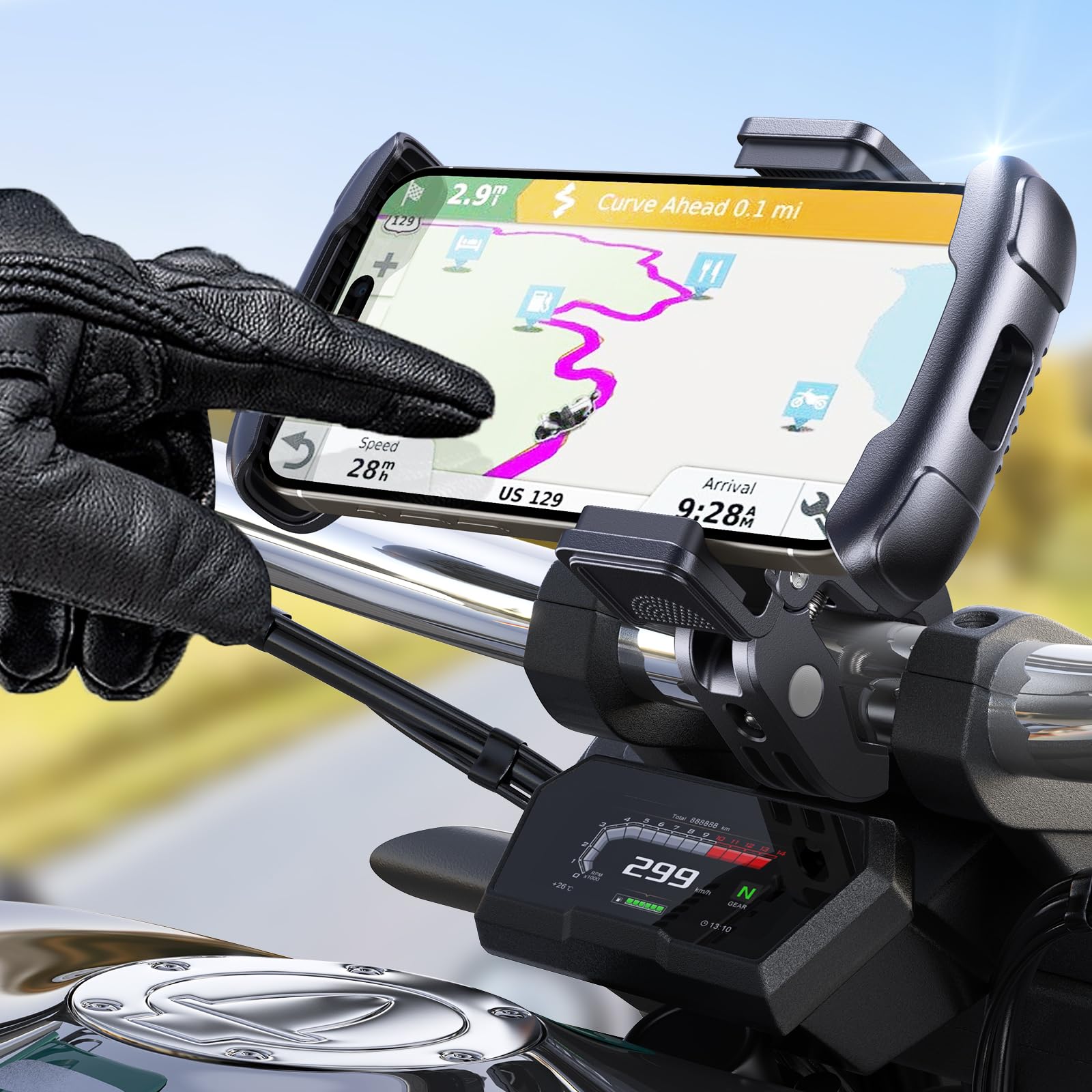 Andobil Anti-Vibration Motorcycle Phone Mount - 1S Quick Release, Universal Bike Phone Holder for iPhone 16/15/14/13/12/11 Pro Max - Durable Smartphone Mount for Cycling, Motor Riding & Outdoor Adventures