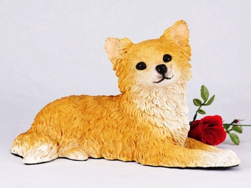Premium Longhair Chihuahua Pet Urn - Fawn & White Memorial Keepsake for Ashes | Indoor & Outdoor Cremation Urn for Dogs | Perfect for Home Display, Garden Memorial, or Shelf Tribute