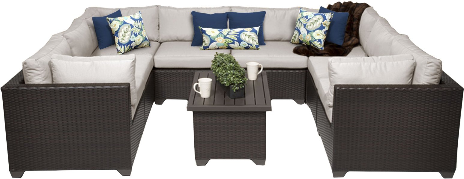 TK Classics 9-Piece Belle Outdoor Wicker Patio Furniture Set in Beige - Perfect for Garden, Poolside, and Backyard Relaxation