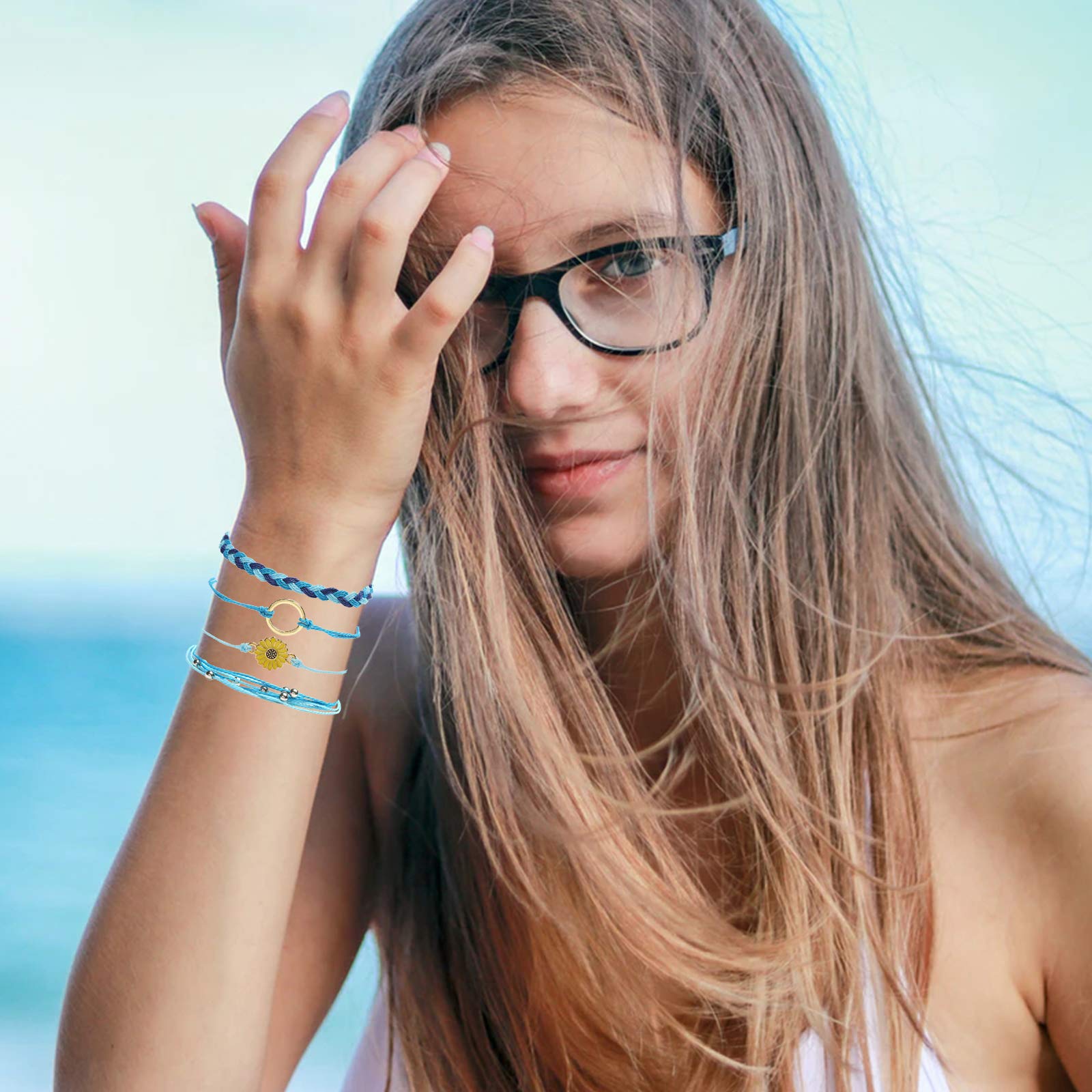 HUASAI Blue Friendship Bracelets for Women - Handmade Braided Bracelet Set, Best Friend Gifts for Her, Christmas Stocking Stuffers - Perfect for Birthdays, Anniversaries, and Everyday Wear