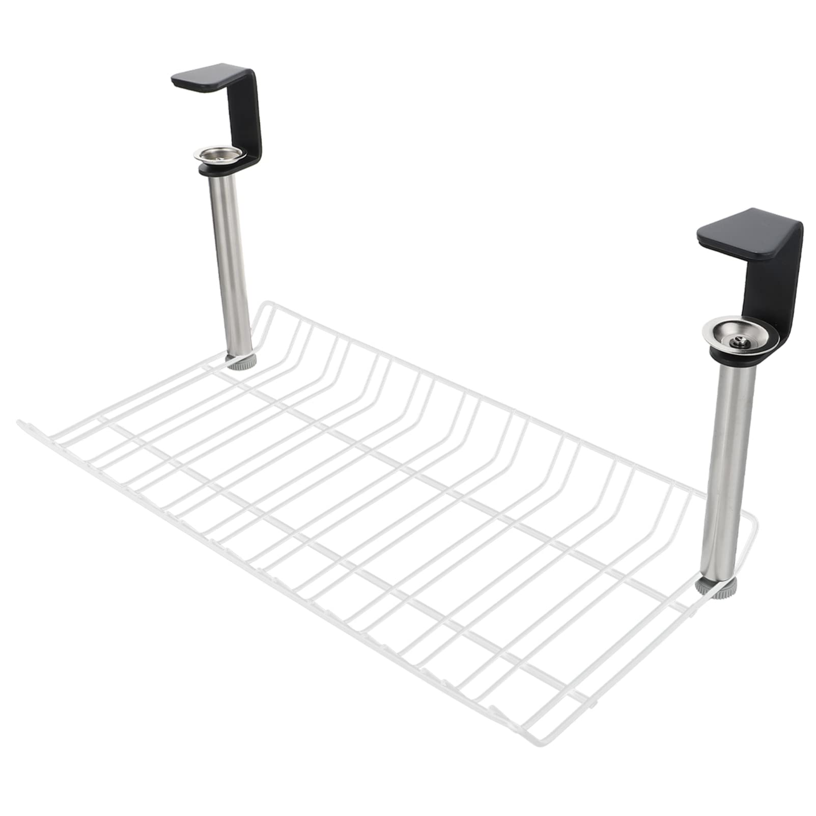 Under Desk Cable Management Tray - No Drill Steel Cable Organizer with Clamp Mount System, White | Cable Storage Rack for Home Office, Gaming Setup & Workspace Organization