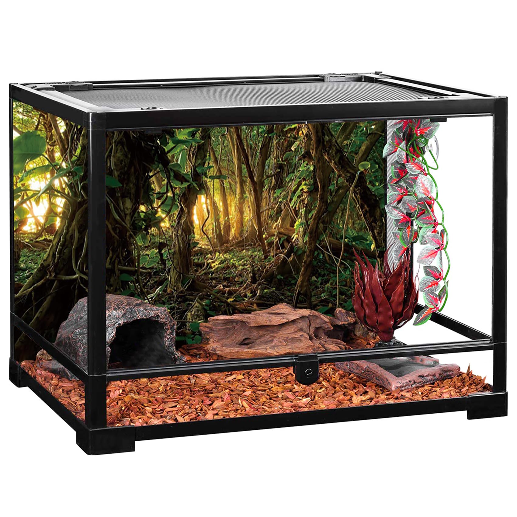 YongFoto 36x18 Inch Reptile Terrarium Background - Tropical Rainforest Jungle & Enchanted Forest Design for Bearded Dragon Tanks | Perfect for Reptile Habitats, Vivarium Decor, and Terrarium Backdrops