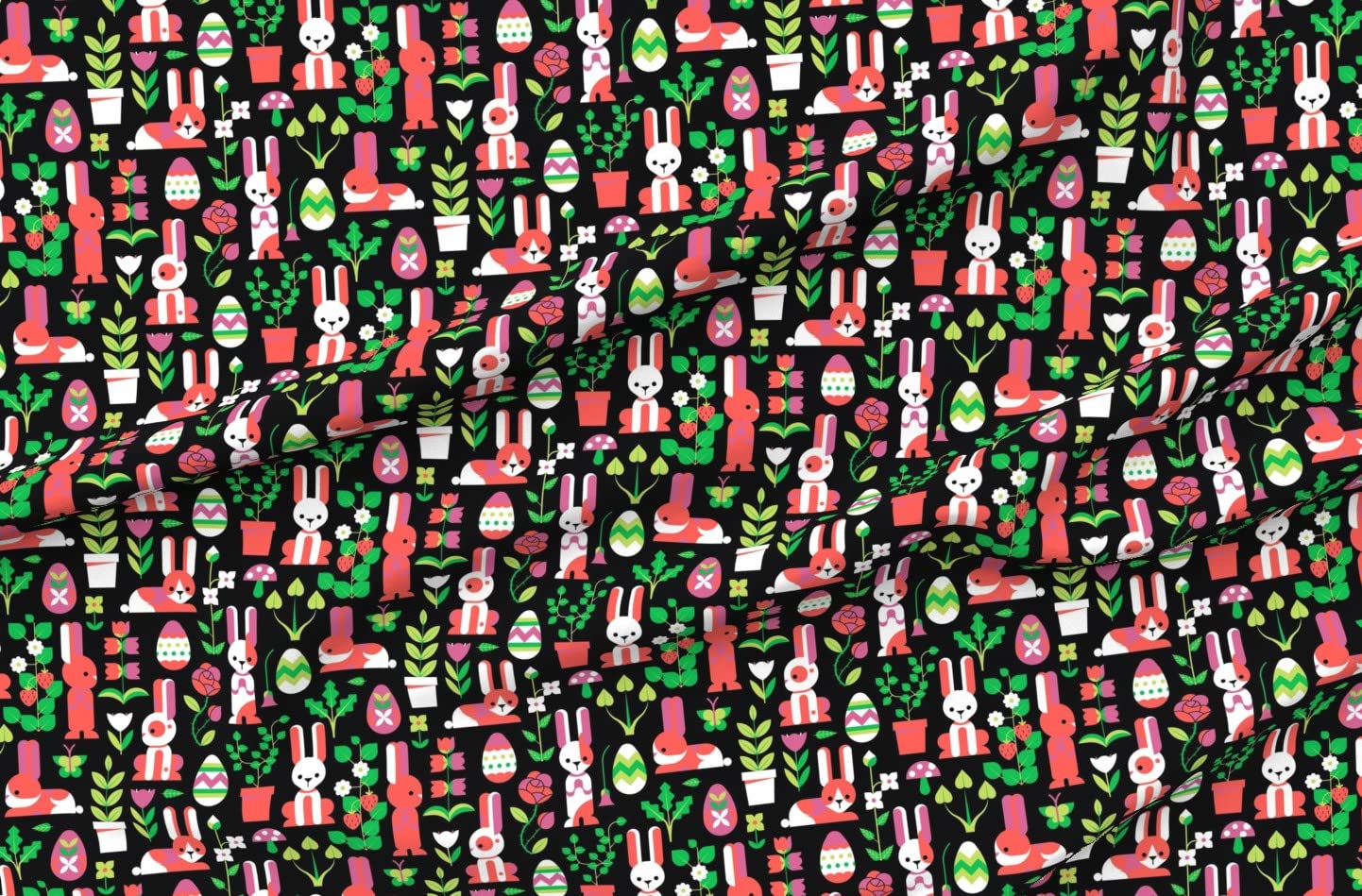Garden Floral Bunny Geometric Egg Printed Velvet Fabric - Spoonflower Upholstery & Apparel Material - Fat Quarter for Home Decor, DIY Crafts, and Sewing Projects