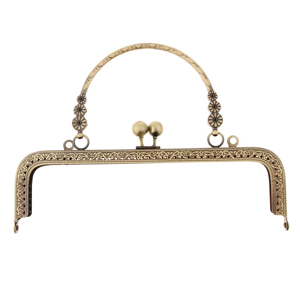 Harayaa Bronze Embossing Metal Purse Handbag Clasp with Handle - Vintage Style Clasp for Handmade Purses, DIY Bags & Leather Craft Projects