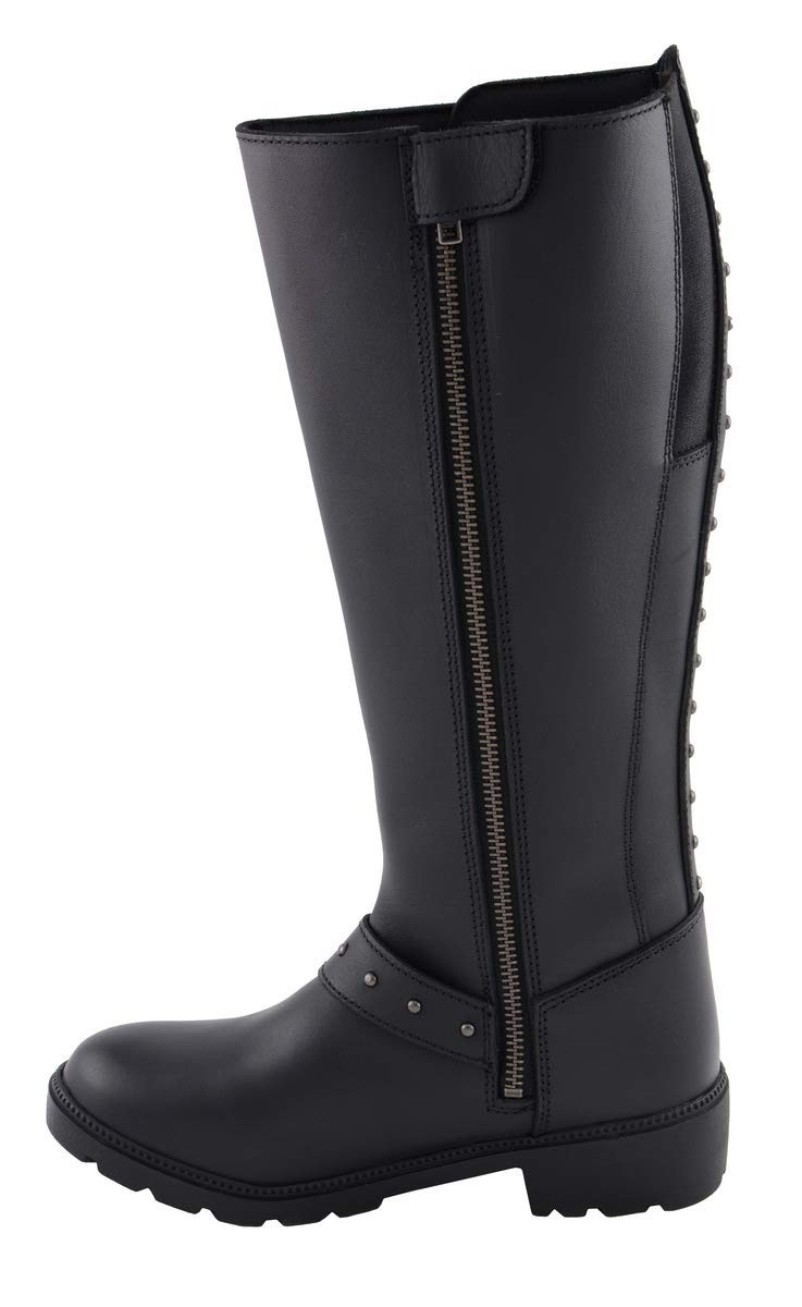 Milwaukee Leather MBL9395 Women's Black Leather 17-Inch Motorcycle Boots with Side Strap & Zipper - Size 7.5 | Durable Riding Boots for Harley Davidson & Cruiser Bikes | Perfect for Long Rides & Motorcycle Events