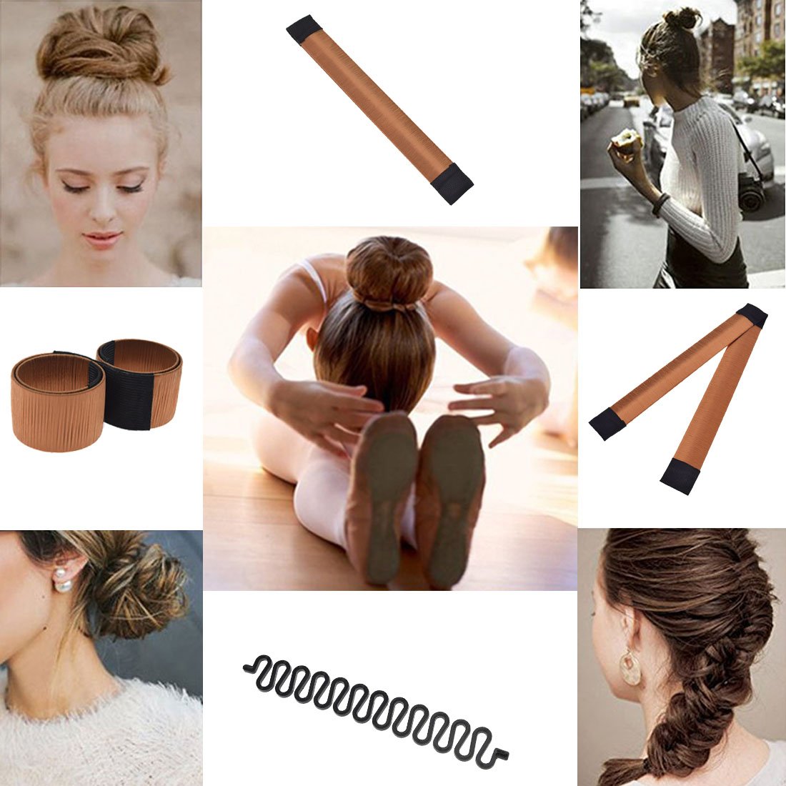 2PCS Hair Bun Maker Set for Women & Girls - Quick & Easy DIY Donut Styling Disk, French Twist Hairstyle Tool (Light Coffee + Light Yellow) - Perfect for Parties, Weddings & Everyday Hairstyling