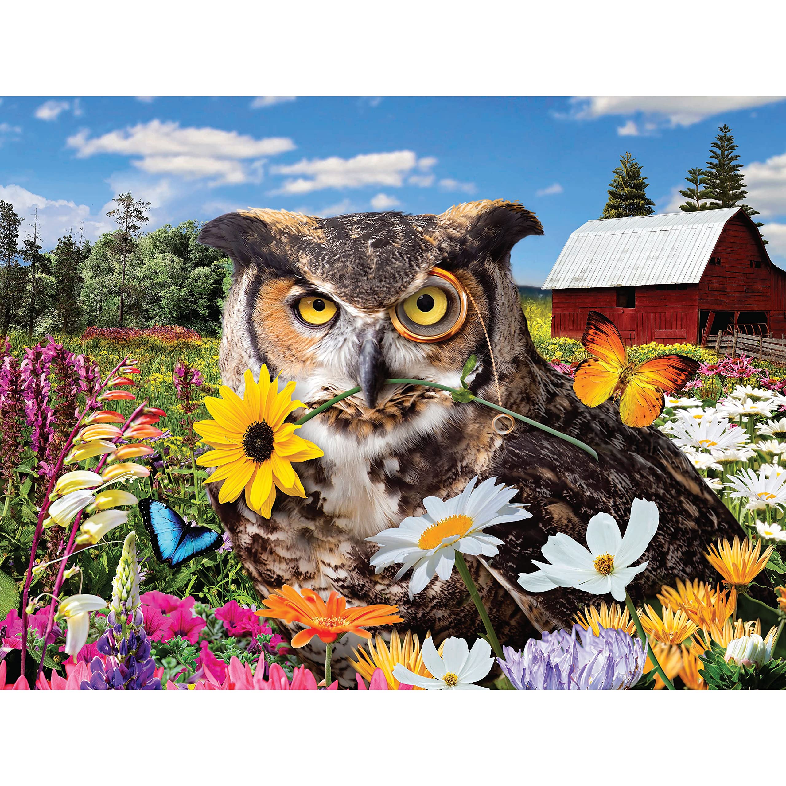 550-Piece Owl Flower Fiesta Jigsaw Puzzle for Adults - Whimsical Bird Art by Karen Burke (24
