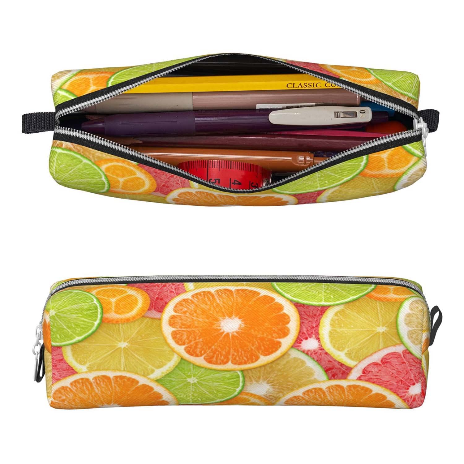 Muenjxh Small Zipper Pencil Case for Students - Cute Fruit Slices Design (Lemon, Oranges) - Perfect for School, Office & Travel Stationery Organization - Boys & Girls Pouch for Pens, Pencils & Art Supplies