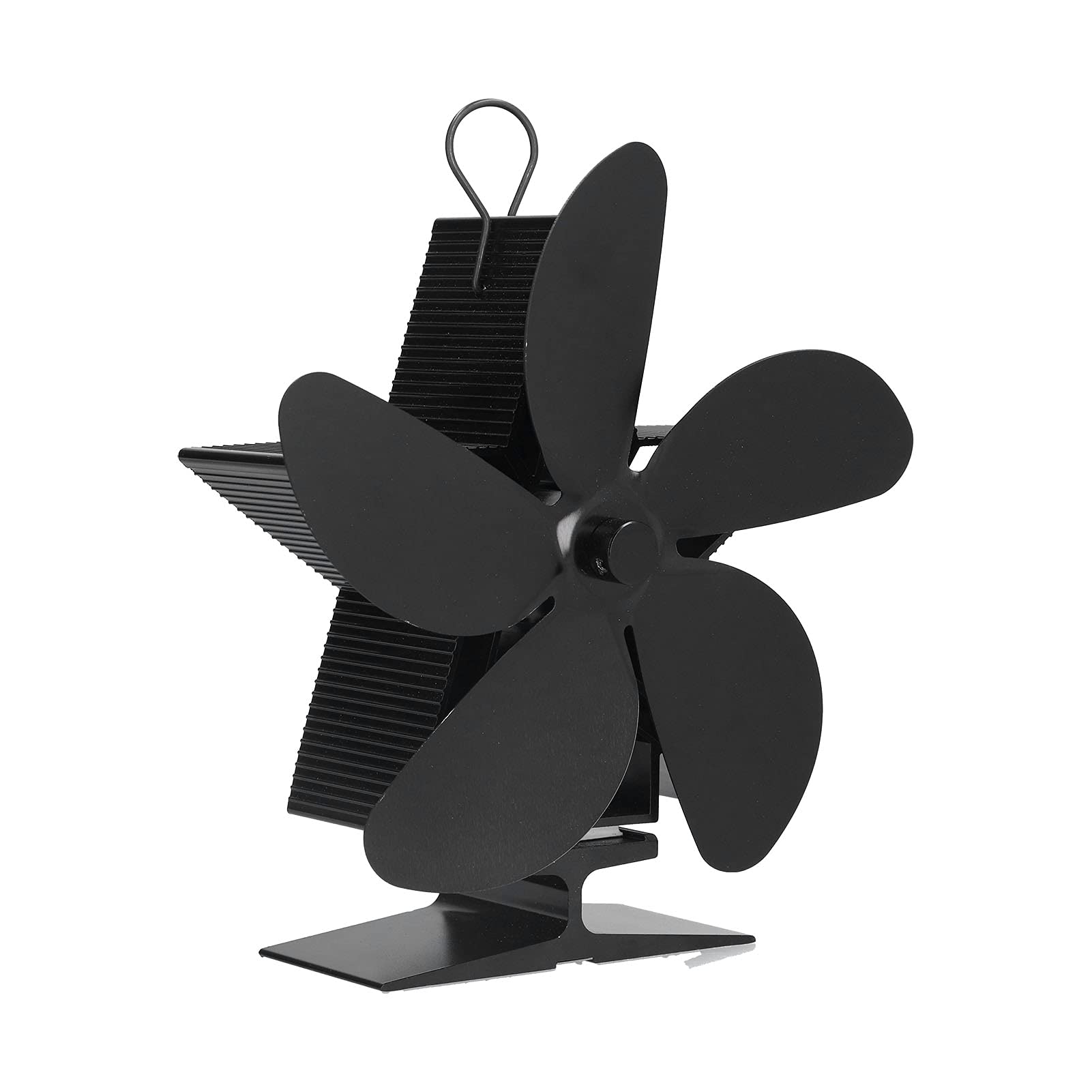5-Blade Heat-Powered Stove Fan - Non-Electric Wood Stove Fan with Thermoelectric Module | Eco-Friendly Fireplace Fan for Indoor Use | Silent Operation, Black | Perfect for Heating Living Rooms, Cabins & Energy-Efficient Homes