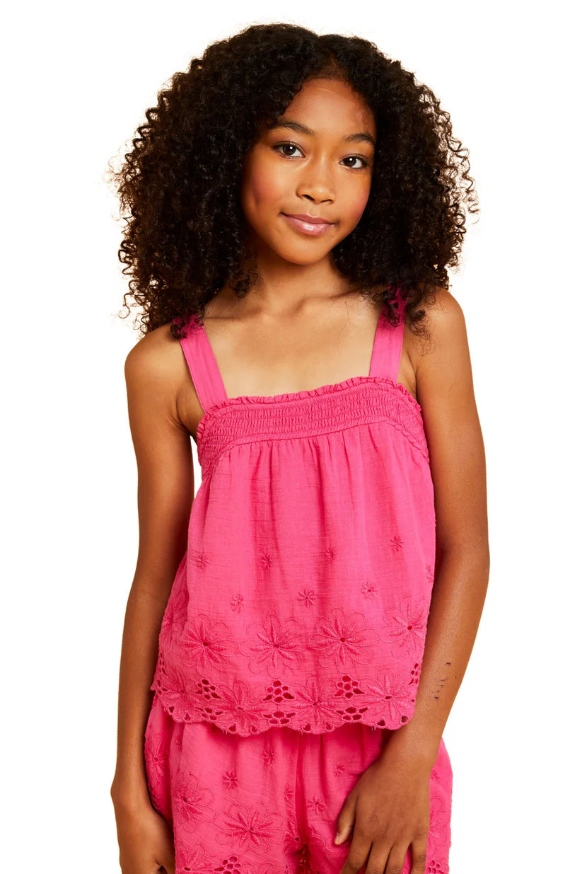 Girls' Smocked Tank Top - Floral Embroidery Cotton Summer Dress for Kids - Perfect for Playdates, Parties & Outdoor Activities