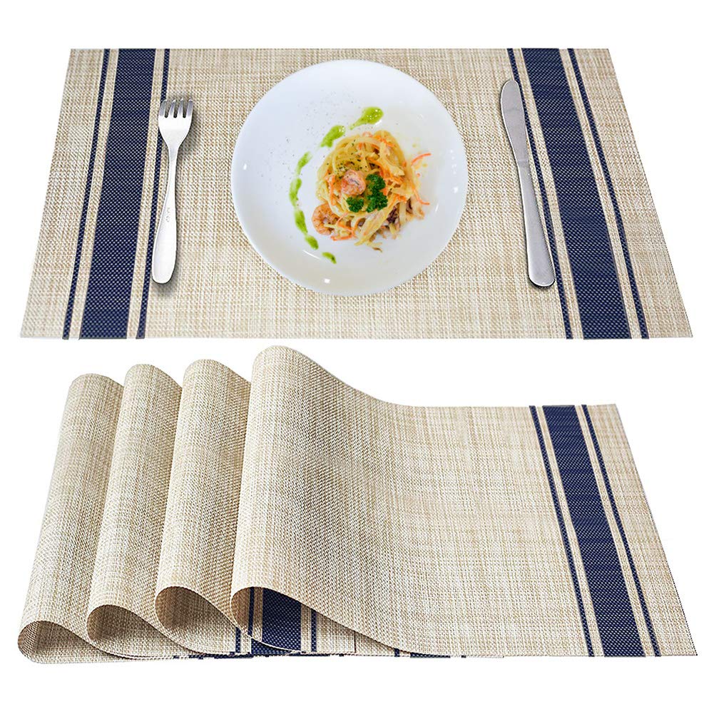 6-Pack Crossweave Woven Vinyl Table Mats - Heat Resistant, Non-Slip Kitchen & Dining Placemats - Washable, Easy to Clean (Blue) - Perfect for Everyday Meals, Dinner Parties & Home Decor