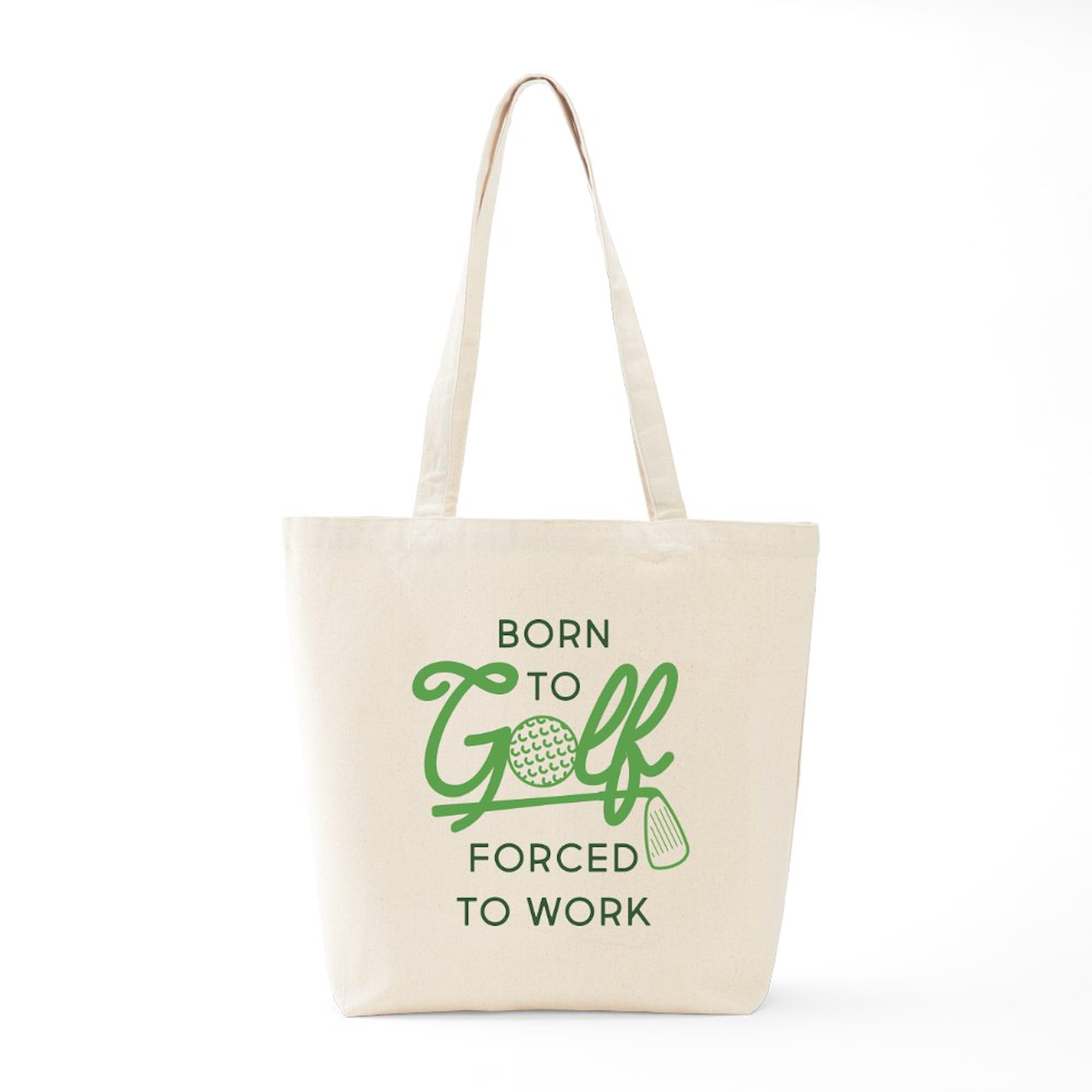 Born To Golf Forced To Work Tote Bag - Natural Canvas Reusable Shopping Bag for Golf Lovers, Office Commute & Grocery Shopping