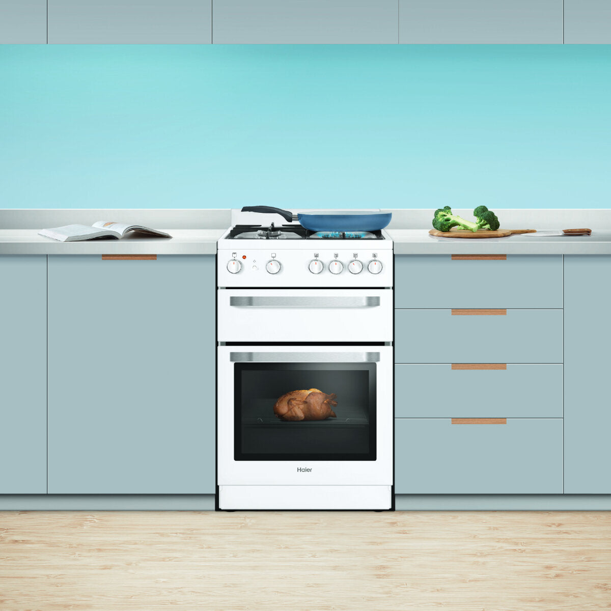 Haier 54cm Freestanding Natural Gas Cooker HOR54B5MGW1 - 5 Burner Gas Stove for Home Kitchen Cooking, Baking & Entertaining