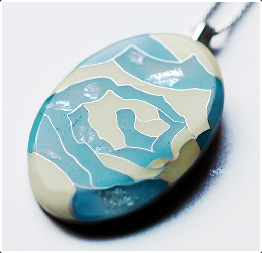 Yusen Shippo Pendant Necklace - Rose Blue Japanese Cloisonné Jewelry for Women, Handmade Enamel Necklace Gift for Her, Perfect for Weddings & Special Occasions