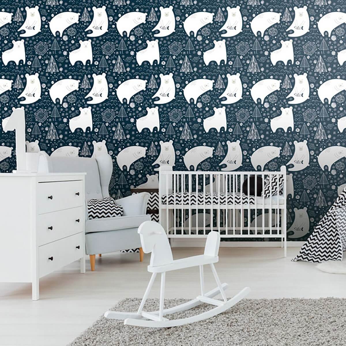 Blue and White Animal Themed Peel and Stick Removable Wallpaper for Nursery - Easy DIY Wall Decor for Kids' Room, Bedroom & Playroom