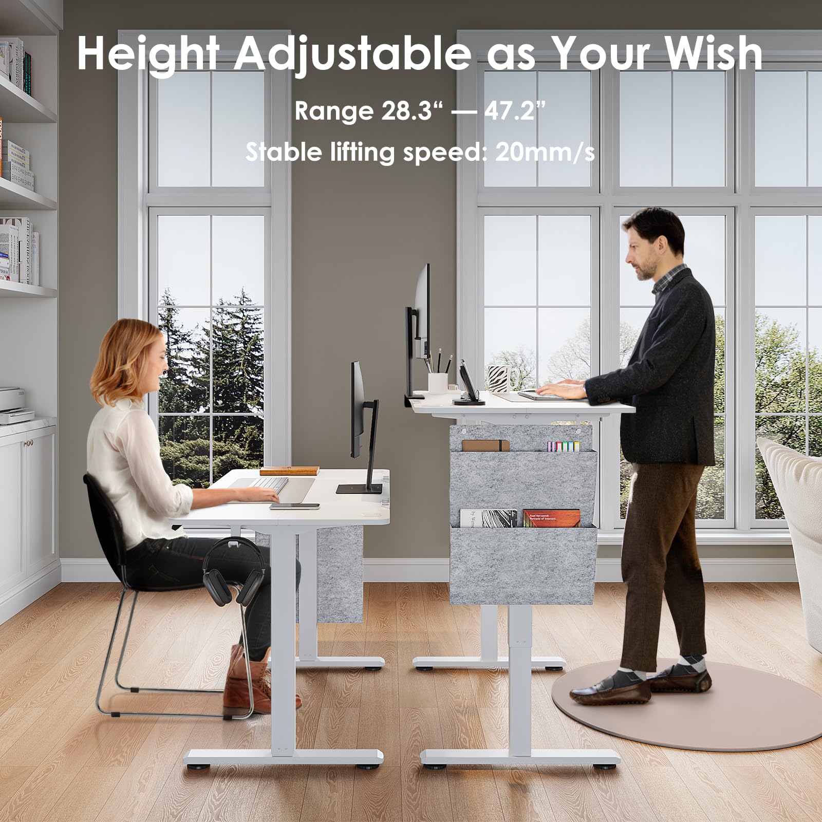 48x24 Inch Electric Standing Desk with Drawers - Adjustable Height Sit Stand Desk with Side Storage for Home & Office (White) | Ergonomic Workspace Solution for Productivity & Comfort