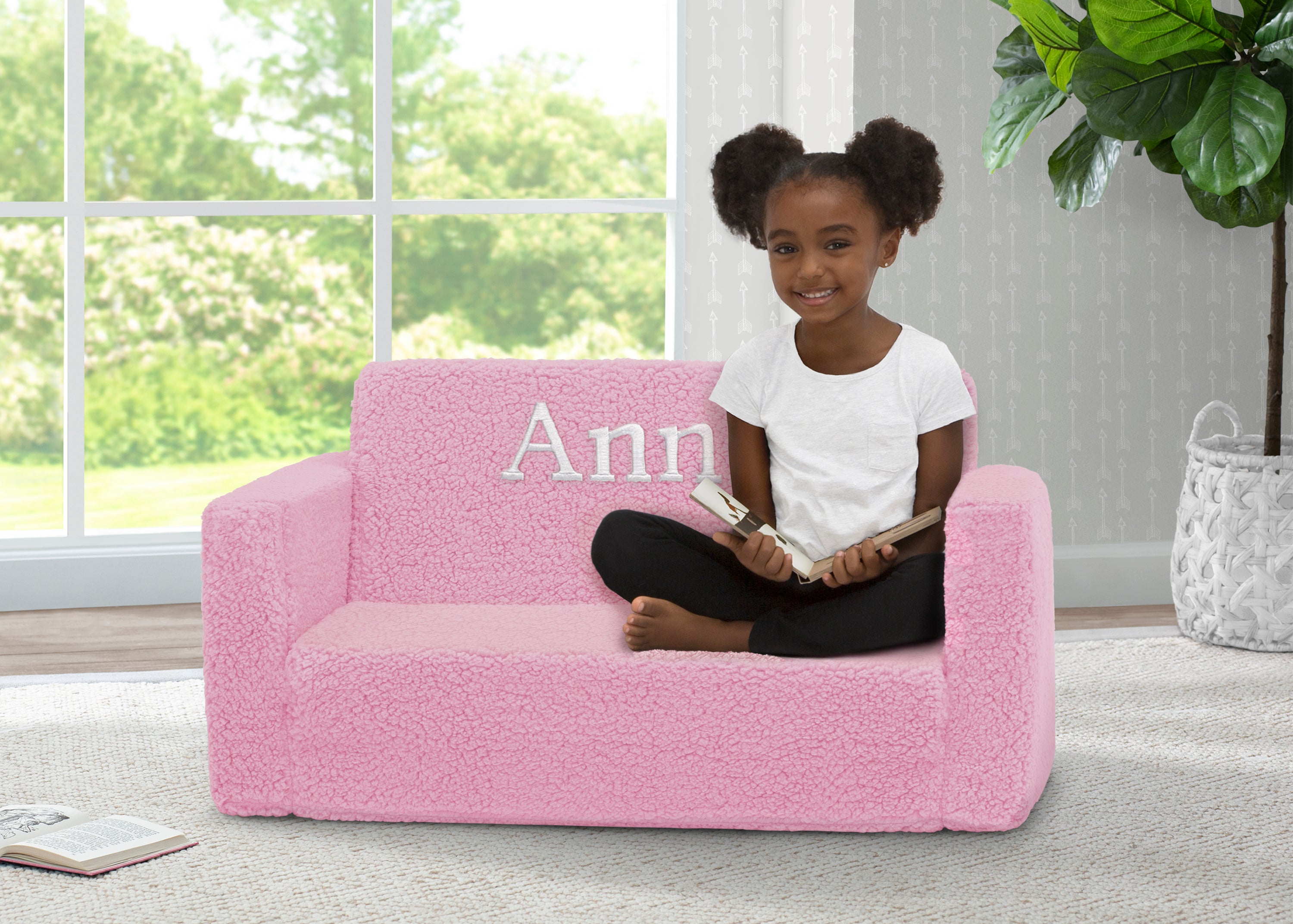 Personalized Cozee Flip Out Sherpa 2-in-1 Convertible Sofa to Lounger for Kids - Soft & Comfy Children's Furniture for Playroom, Bedroom or Nursery