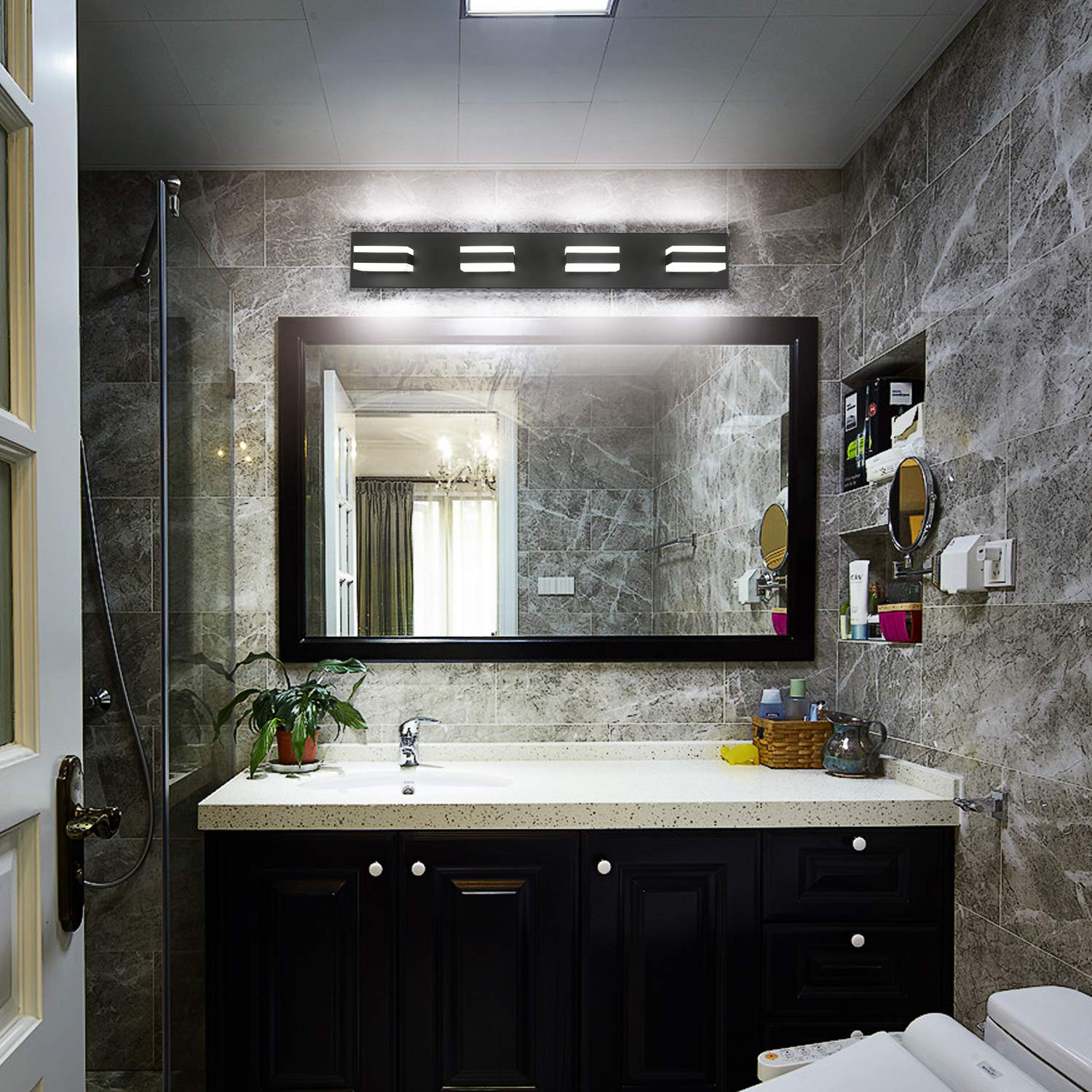 SOLFART Black Bathroom Vanity Light Fixture - 4-Light LED Dimmable Bathroom Lighting, 32W Cool White 6000K, 0%-100% Brightness Adjustable - Perfect for Modern Bathrooms, Powder Rooms & Vanity Areas