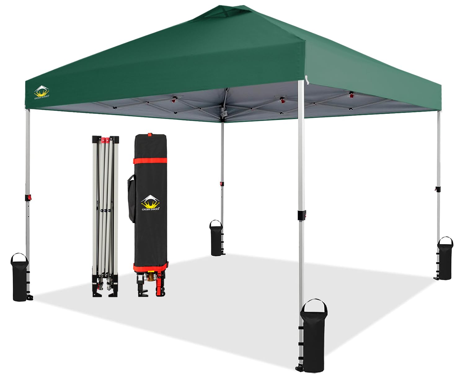10x10 Pop Up Canopy Tent - Instant Setup Beach Shade with Carry Bag - Silver Coated Top & Forest Green Gazebo for Outdoor Events, Camping, Picnics, Backyard Parties and Tailgating