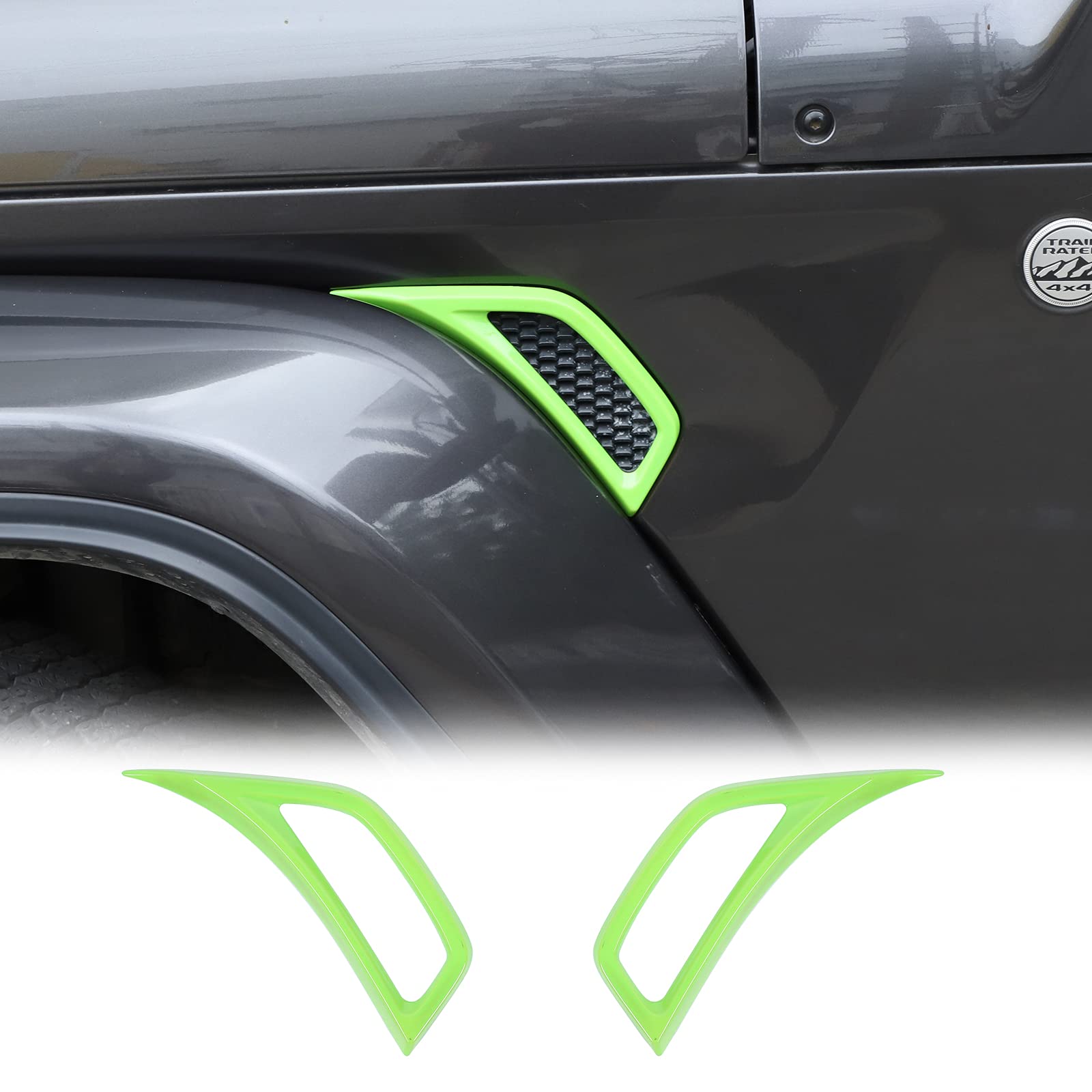 Jeep Wrangler JL JLU & Gladiator JT Side Fender Vent Decal Trim Cover - RT-TCZ Exterior Accessories (2018-2024 Models, Green, 2-Piece Set) - Enhance Off-Road Style & Protection for Your Jeep Adventure