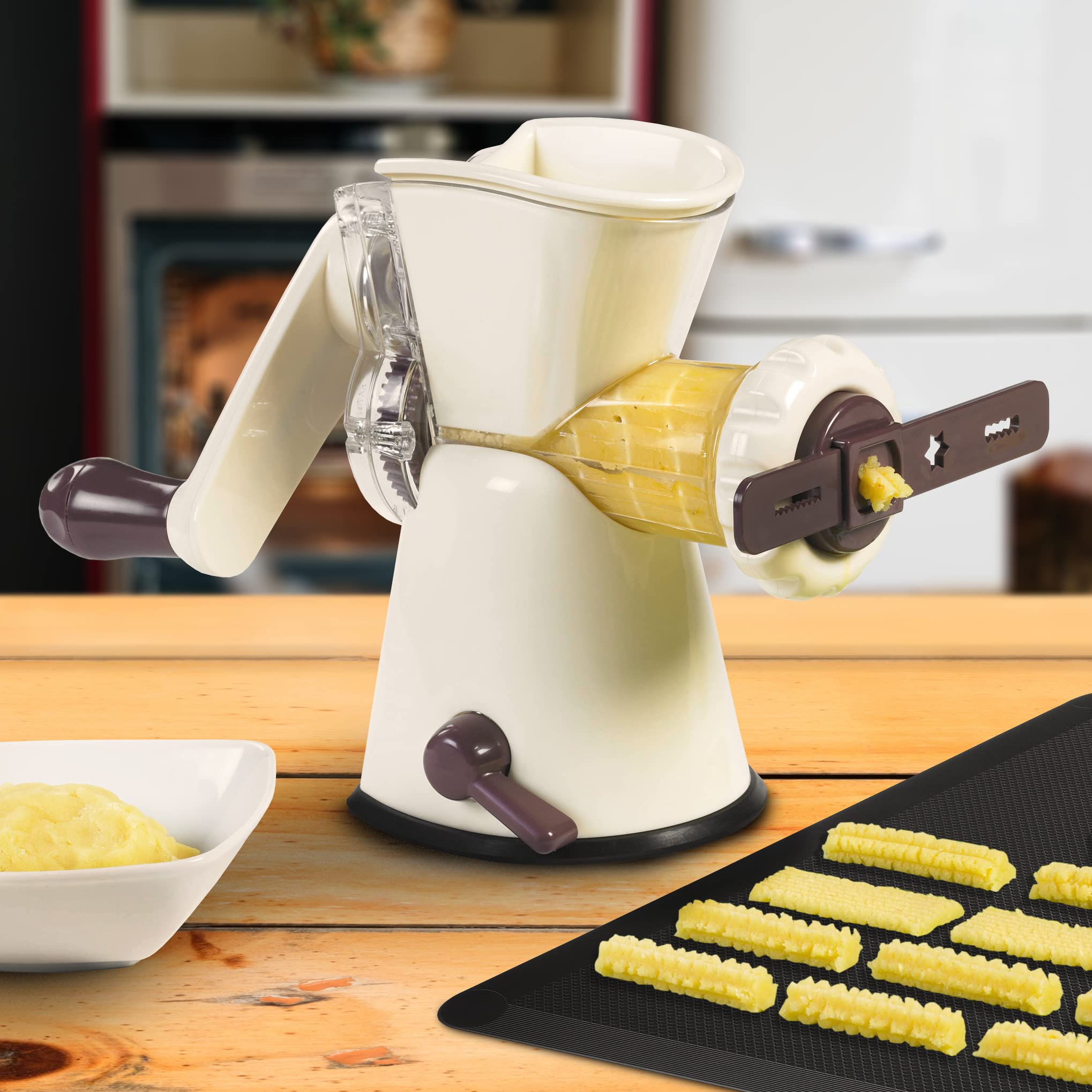 LURCH Germany Cookie Biscuit Maker with Meat Grinder Attachment | Hand Crank Manual Cookie Press, Churros Maker, Sausage Stuffer & Meat Grinder | Easy to Clean - Eggplant/Cream White | Perfect for Baking Cookies, Making Churros & Homemade Sausages