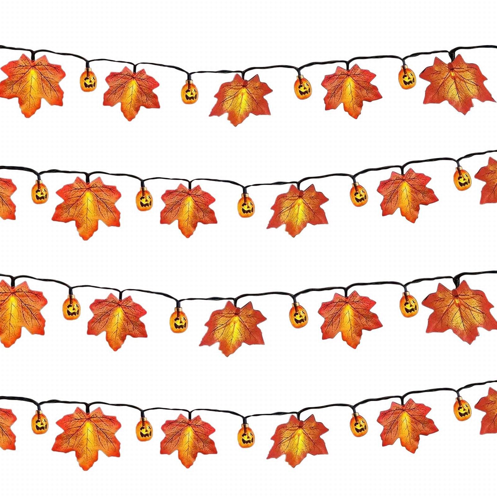 20 LED Maple Leaf String Lights with 3 Battery Boxes - 3m Indoor/Outdoor Halloween Thanksgiving Party Decorations - Flashing Fairy Lights for Dark Curtains, Walls, and Home Decoration (B, One Size)