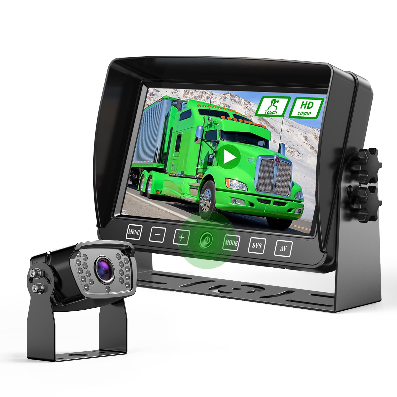 HD 1080P Wired Backup Camera System with 7-inch Touch Screen DVR Monitor | Rear View Camera with Night Vision | Supports 2 Cameras | Includes 32GB SD Card | Compatible with Trucks, RVs, Vans, Trailers & Campers | Perfect for Parking, Reversing & Night Driving Safety