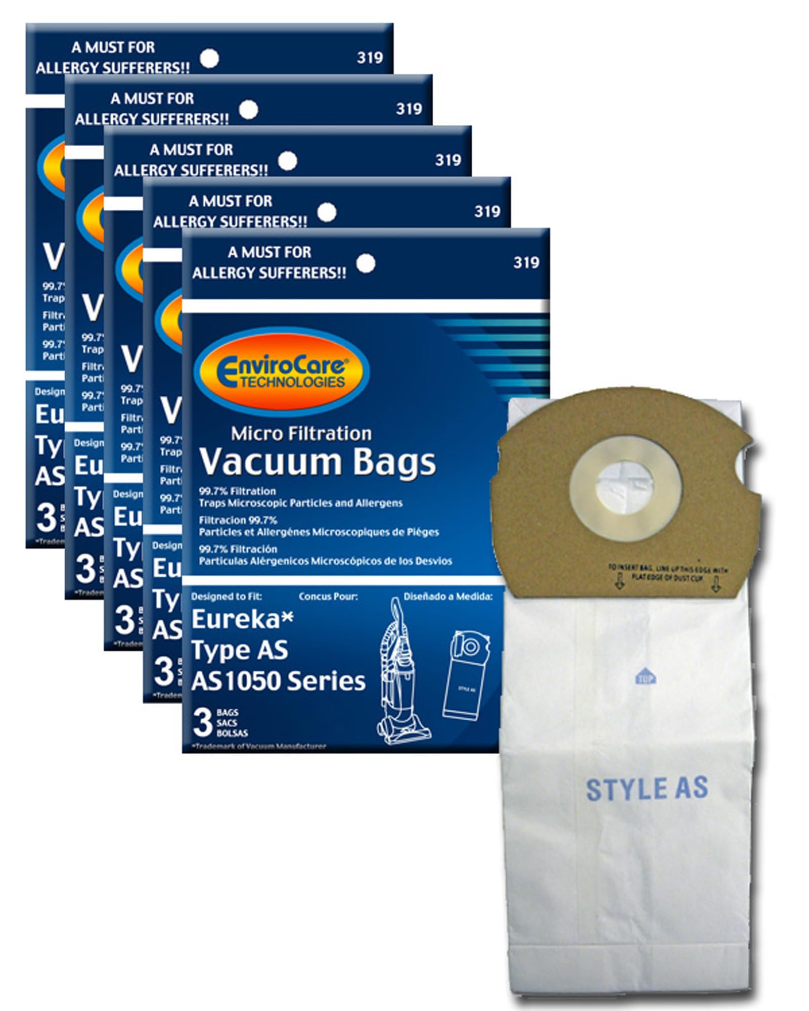 Envirocare 15-Pack Replacement Vacuum Bags for Eureka Type AS - HEPA Micro Dust Filtration Bags | Perfect for Pet Hair, Allergies & Home Cleaning