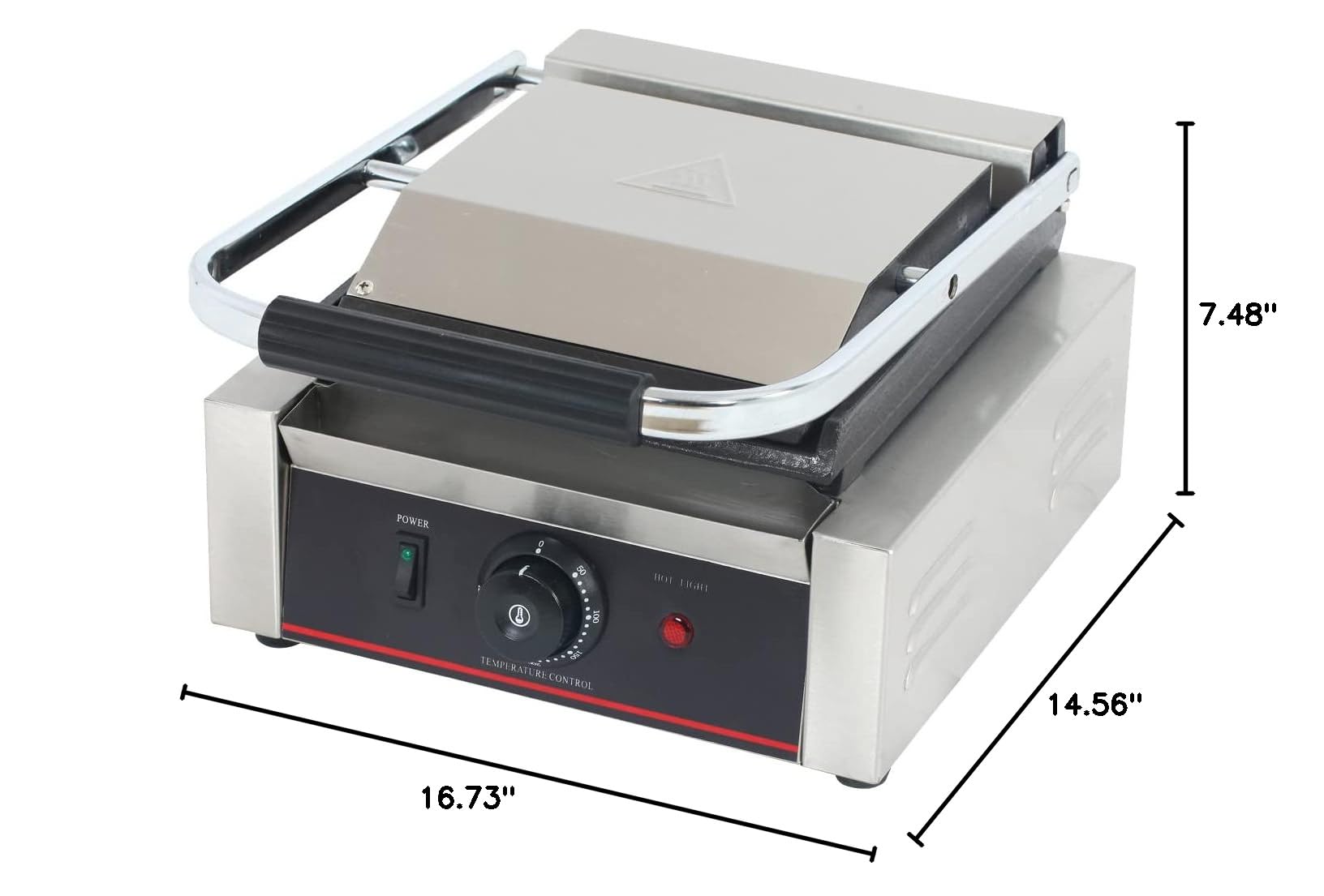 Commercial Panini Press with Grooved Grill - Electric Sandwich Maker Machine for Restaurants & Catering - Single Smooth Top & Bottom Contact Grill - Perfect for Paninis, Burgers, Quesadillas & Breakfast Sandwiches