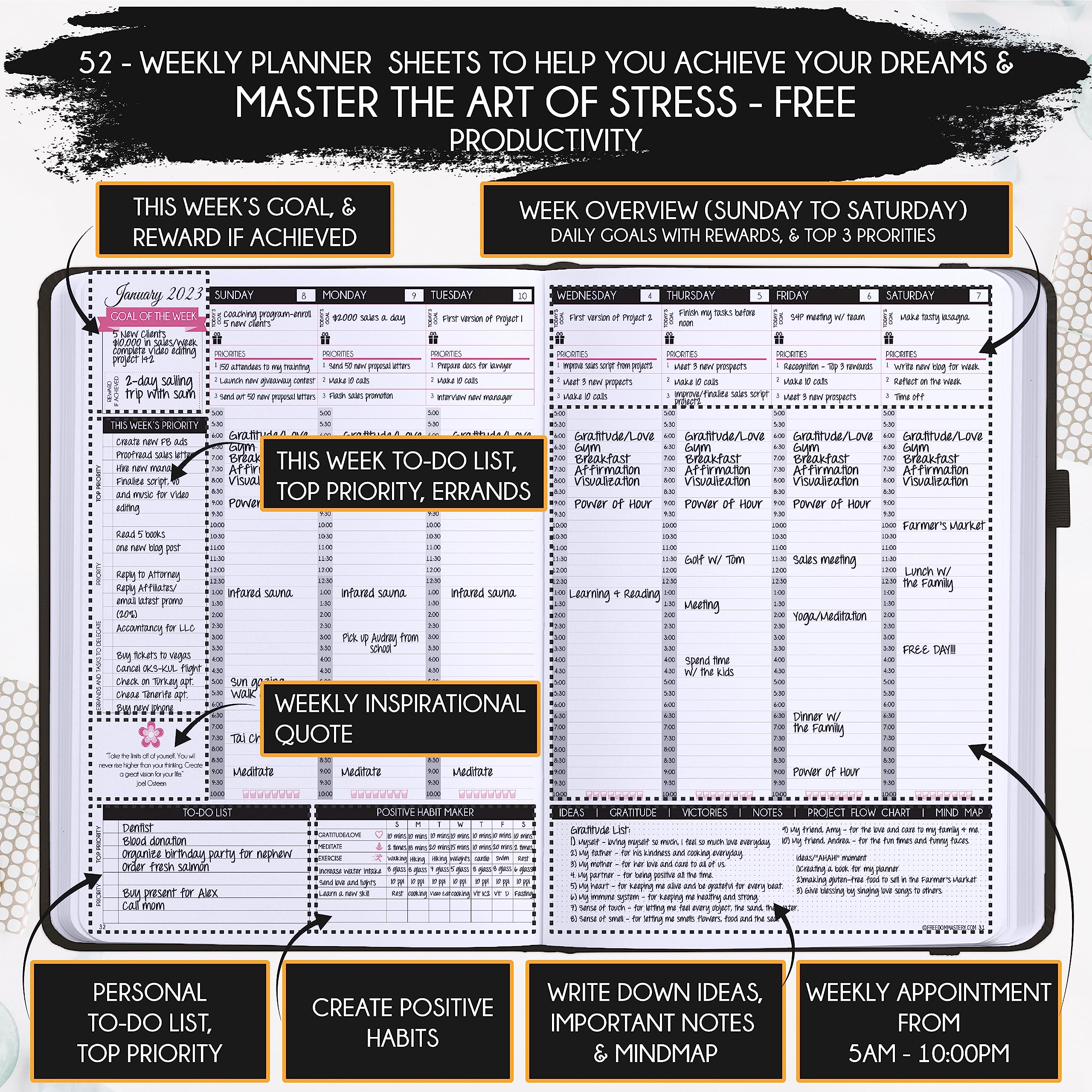 2024-2025 Academic Planner - Weekly & Monthly Productivity Planner with Daily Manifestation Journal | Goal Setting & Gratitude Notebook with Stickers | Dated July 2024-July 2025 | Perfect for Students, Professionals & Organization