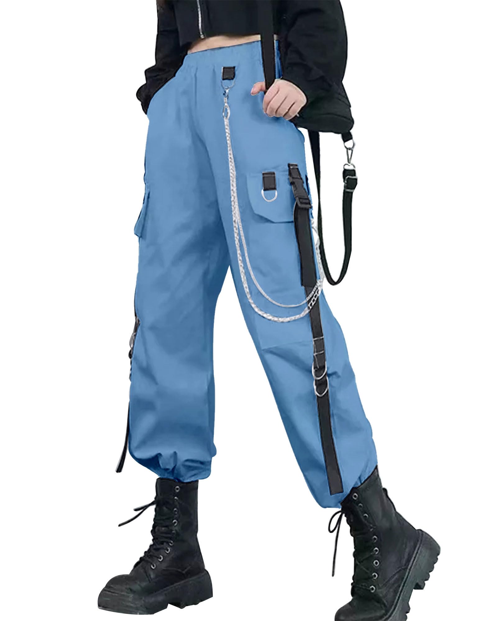 Kisswow Women's Cargo Jogger Pants - Stylish Baggy Cargo Pants with Chain Detail for Casual Wear, Street Style & Outdoor Activities