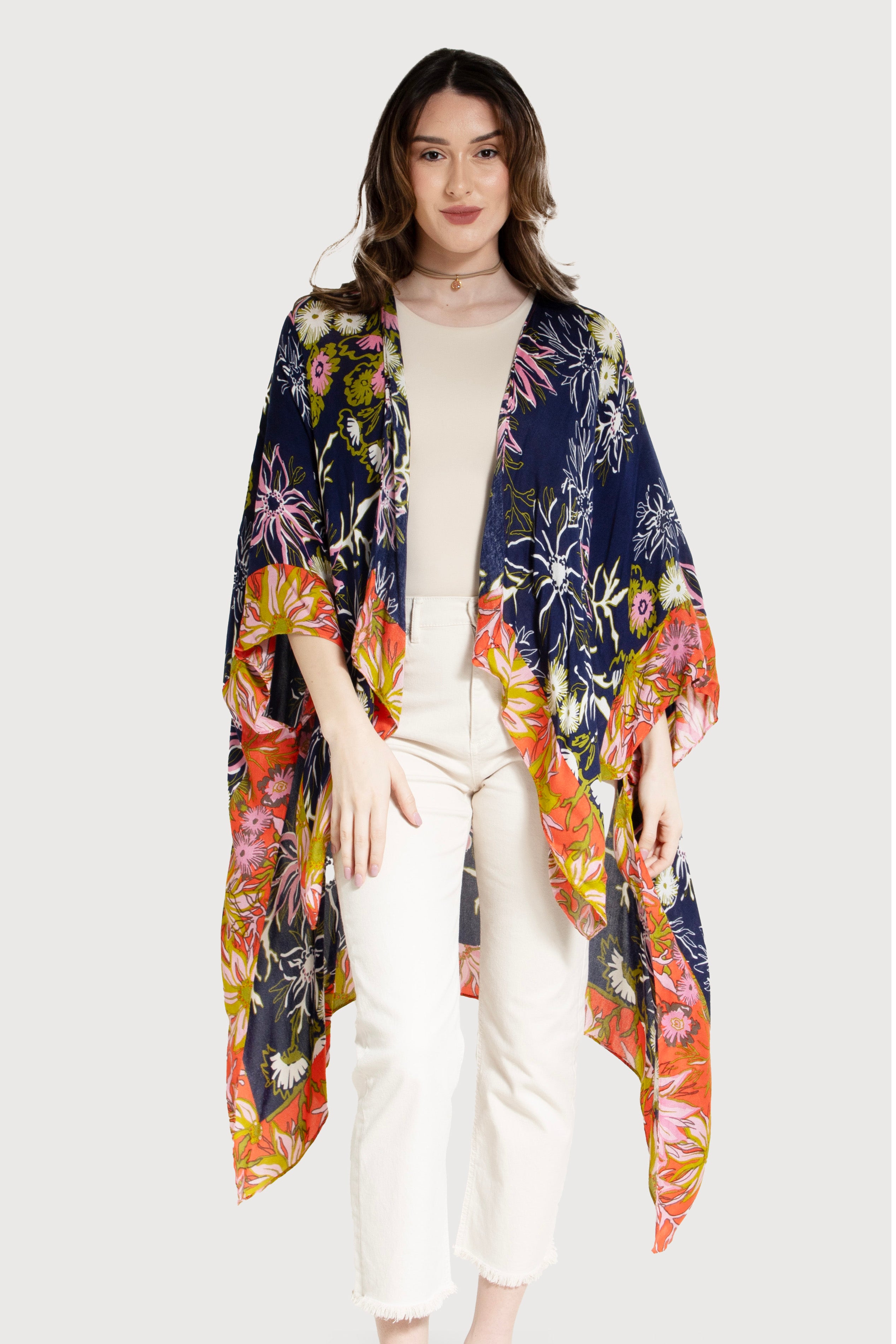 Vibrant Floral Kimono Robe for Women - Lightweight Summer Cover Up - Perfect for Beach, Pool, and Lounge Wear