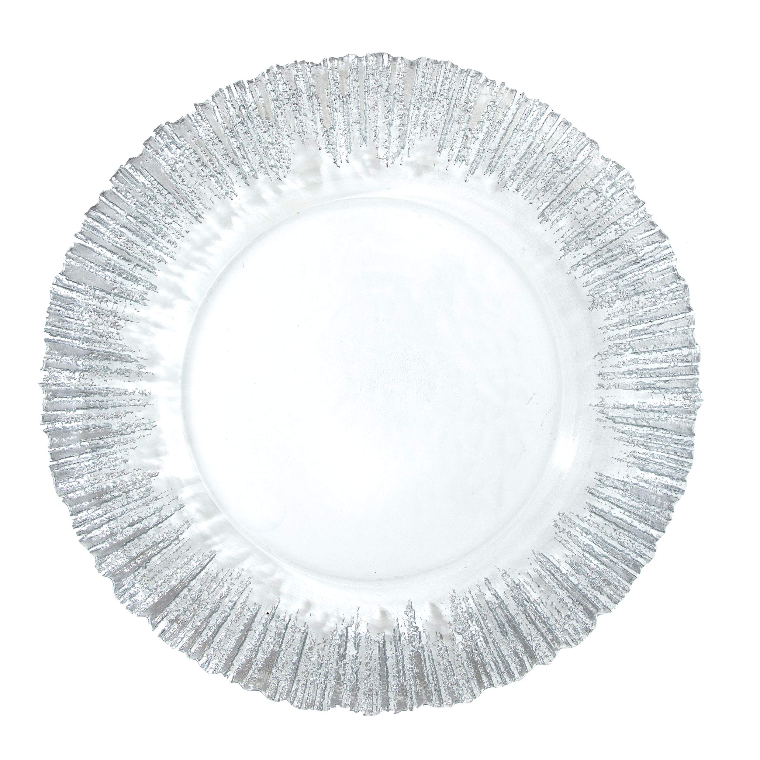 13 Inch Sunburst Charger Plate Set of 4 - Clear & Silver Decorative Dinner Plates for Wedding, Party, and Holiday Table Settings