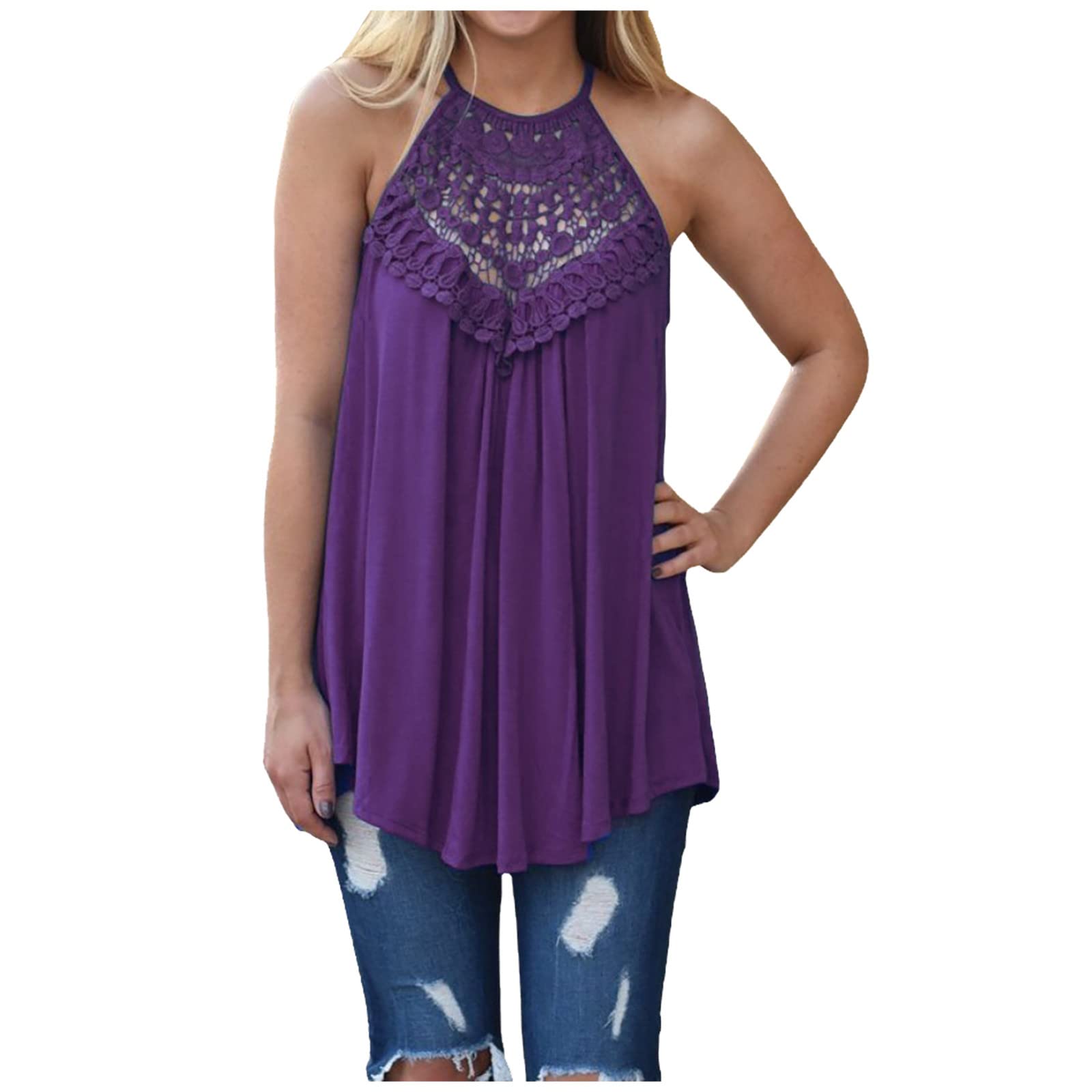 Women's Summer Halter Neck Tops - Lace Flowy Spaghetti Strap Tank Tops & Cami Shirts | Beachwear, Vacation Outfits, Casual Summer Fashion