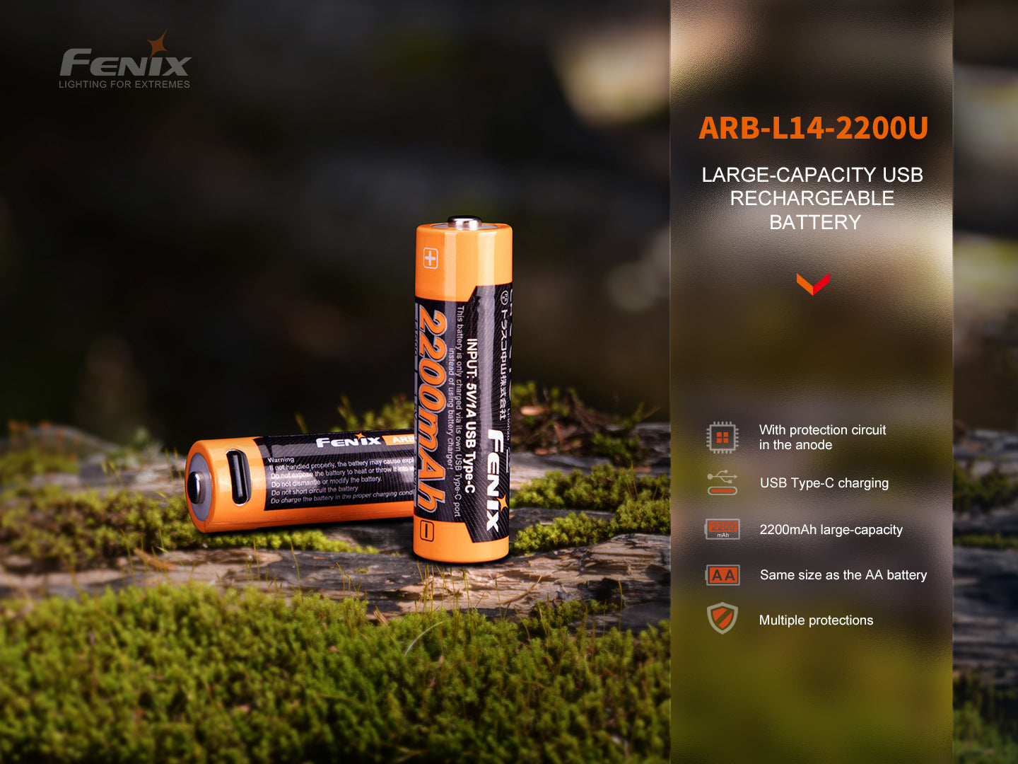 Fenix USB Rechargeable AA Lithium-ion Batteries (4-Pack) - Long Lasting Power for Flashlights, Cameras & Electronics - Perfect for Outdoor Adventures, Emergency Kits & Home Use
