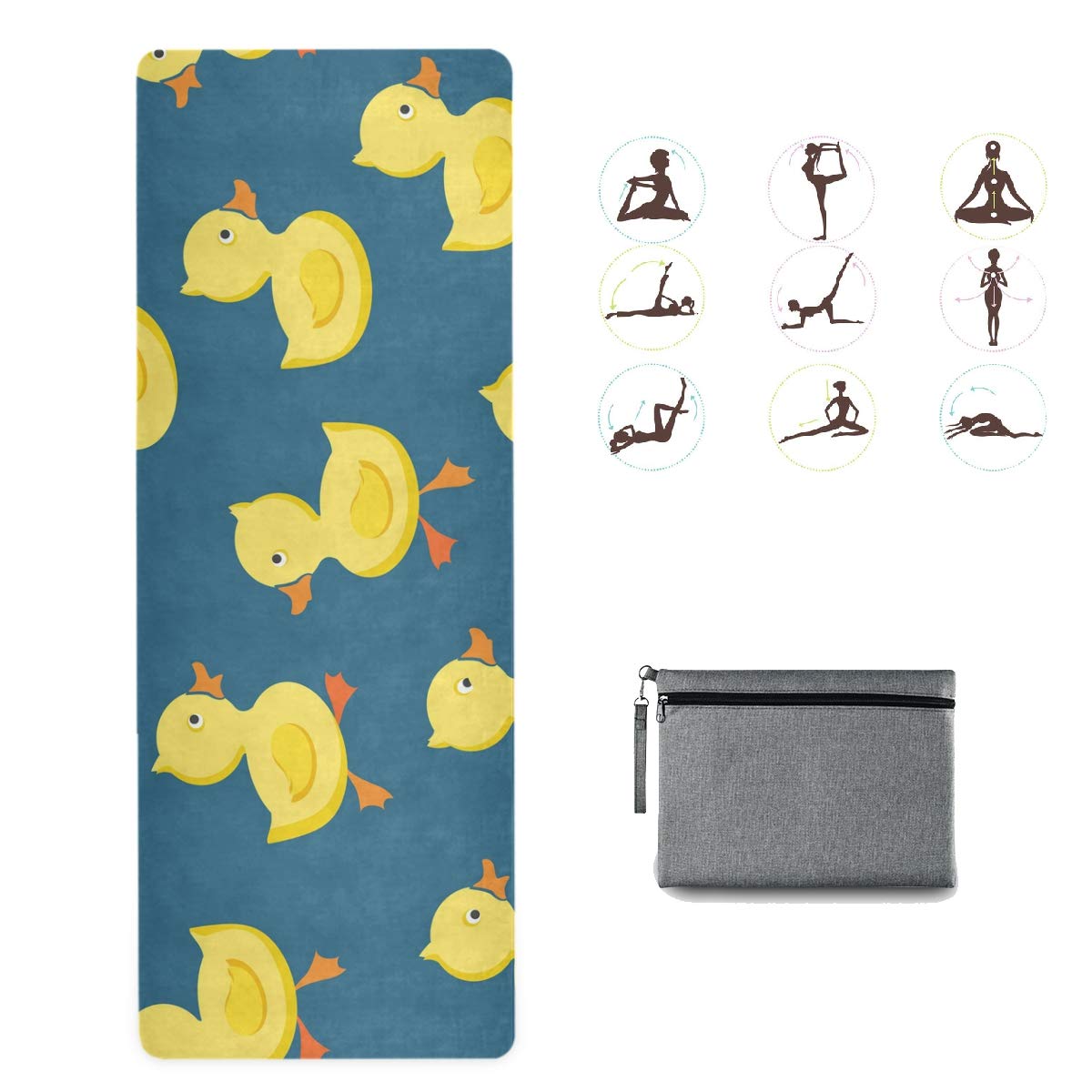 Non-Slip Foldable Yoga Mat for Women - Yellow Cheerful Ducklings Design, Waterproof & Portable for Home Gym, Pilates, Travel & Outdoor Workout | Perfect for Yoga, Fitness, Exercise & Meditation