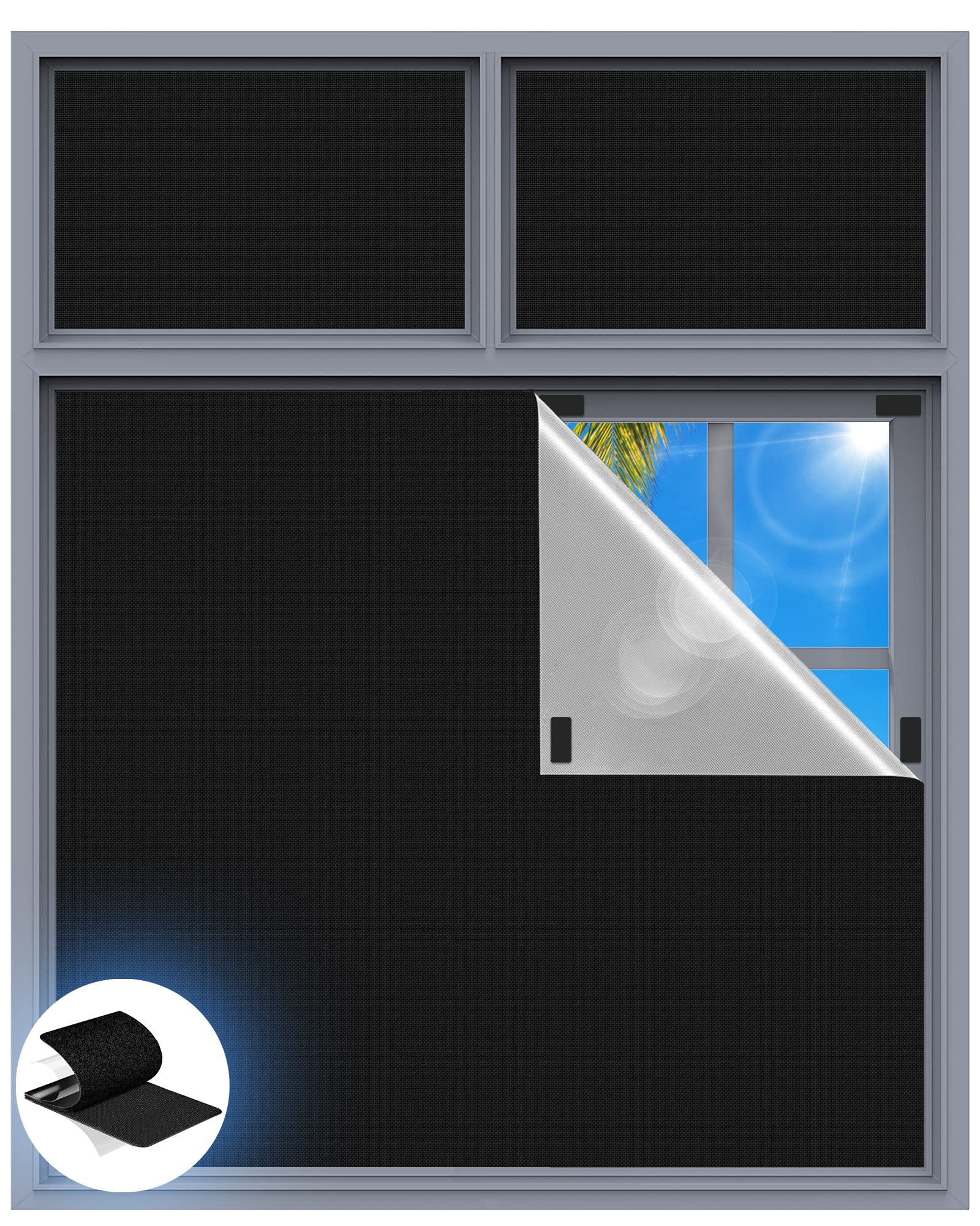 Blackout Curtains for Bedroom - 70x58 Inch Portable Blackout Window Shades with 20 Hook & Loop Strips | 100% Light Blocking for Nursery, Travel, RV & Home | Thermal Insulated Room Darkening Curtains for Better Sleep