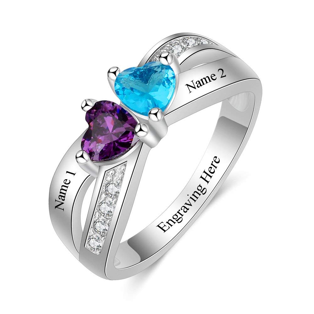 Personalized Simulated Birthstone Rings for Women - Custom Name Engraved Mothers Rings & Promise Rings - Perfect Gift for Mom, Anniversary, Wedding, or Valentine's Day