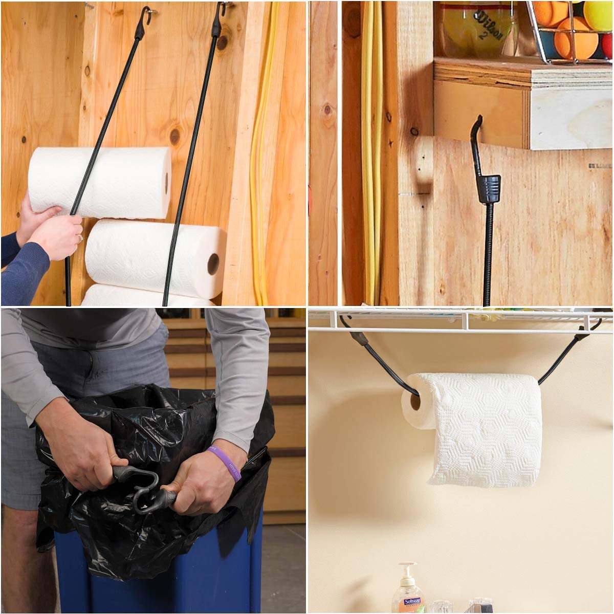 48 Inch Heavy Duty Black Bungee Cords with Hooks - 4 Pack for Camping, Cargo Securing, Outdoor Gear & DIY Projects