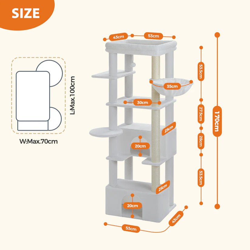 170cm Snow Flake Cat Tree Tower Condo with Scratching Posts & Perches - Perfect for Large Cats & Multi-Cat Households - Indoor Cat Furniture for Play, Rest & Climbing