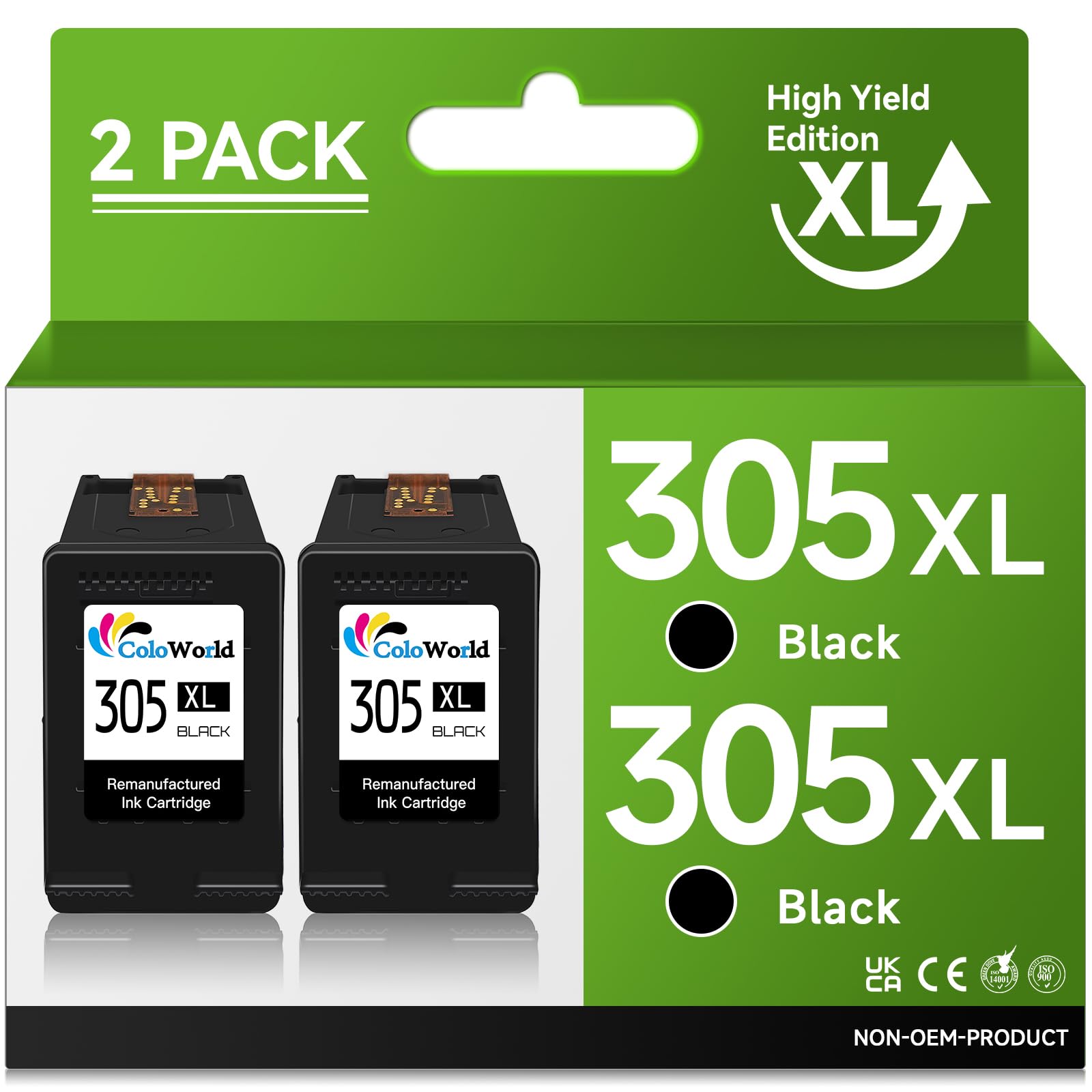 Compatible HP 305 XL Black Ink Cartridges (2-Pack) - Works with HP DeskJet 4110e, 2720e, 4120e, 2700, Plus 4100, Envy 6000 & 6020e Printers - High Yield Replacement for Home & Office Printing Needs