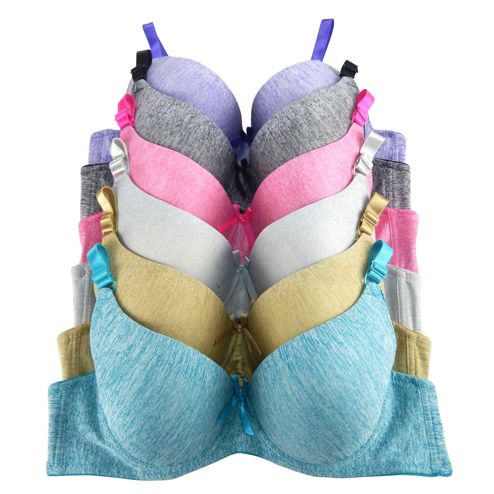 6 Pack Women's Basic Bras - Comfortable Wireless T-Shirt Bra for B, C, D, DD & DDD Cups | Everyday Wear, Yoga, Workout & Lounge