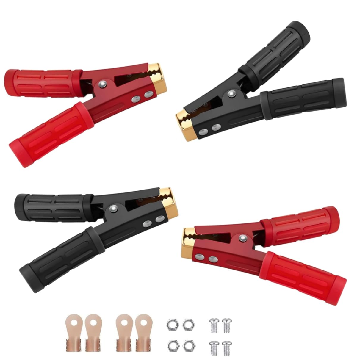 4Pcs Heavy Duty Pure Copper Alligator Clips - 12V 500-1000A Jumper Cable Clamps for Car & Boat Battery Charging - Durable Crocodile Clips for Jump Starting Vehicles in Emergency Situations