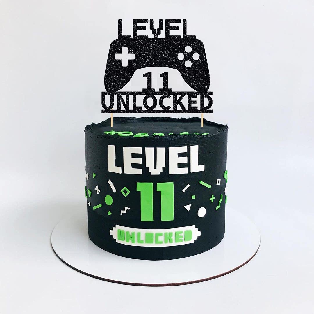 Level 11 Unlocked Cake Topper - Video Game Birthday Decor for 11th Birthday Party | Game Controller Cake Decoration for Gamer Celebrations & Gaming Themed Parties